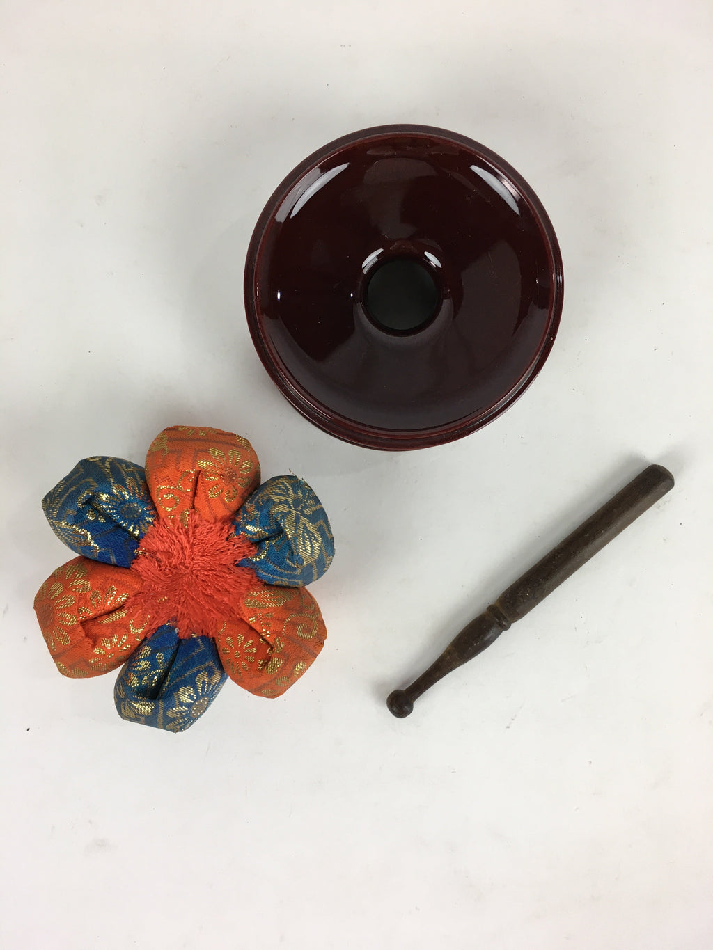 Japanese Buddhist Altar Fitting Vtg Orin Bell Singing Bowl Pillow Striker BU684
