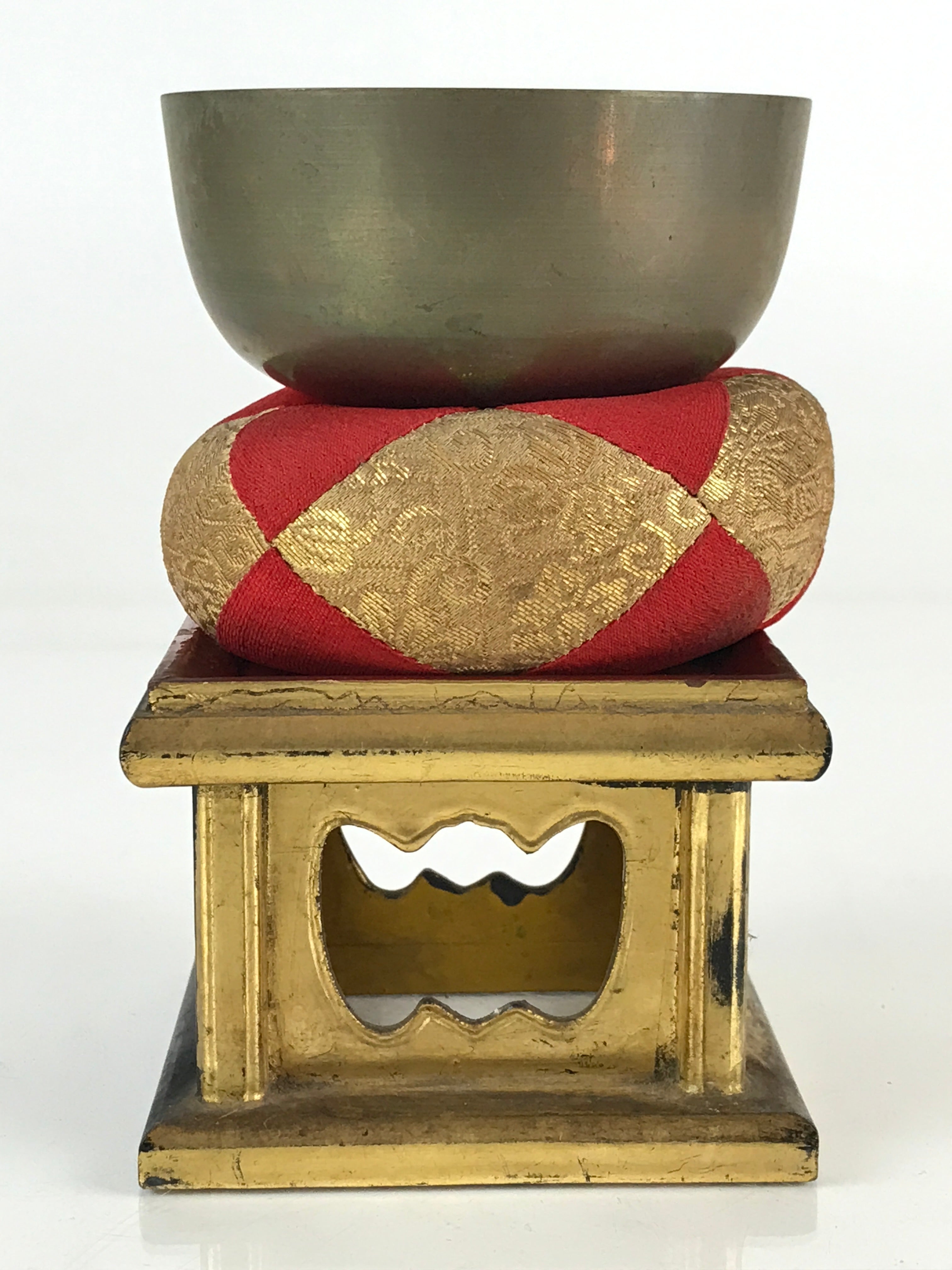 Japanese Buddhist Altar Fitting Vtg Orin Bell Singing Bowl Pillow Striker BU818