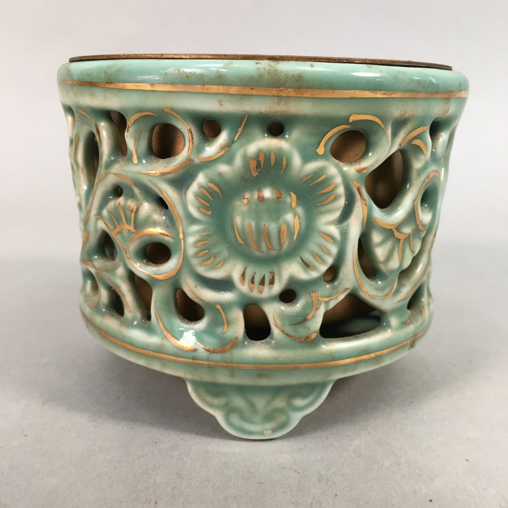 Japanese Buddhist Altar Fitting Vtg Porcelain Incense Burner Koro Butsudan BU382