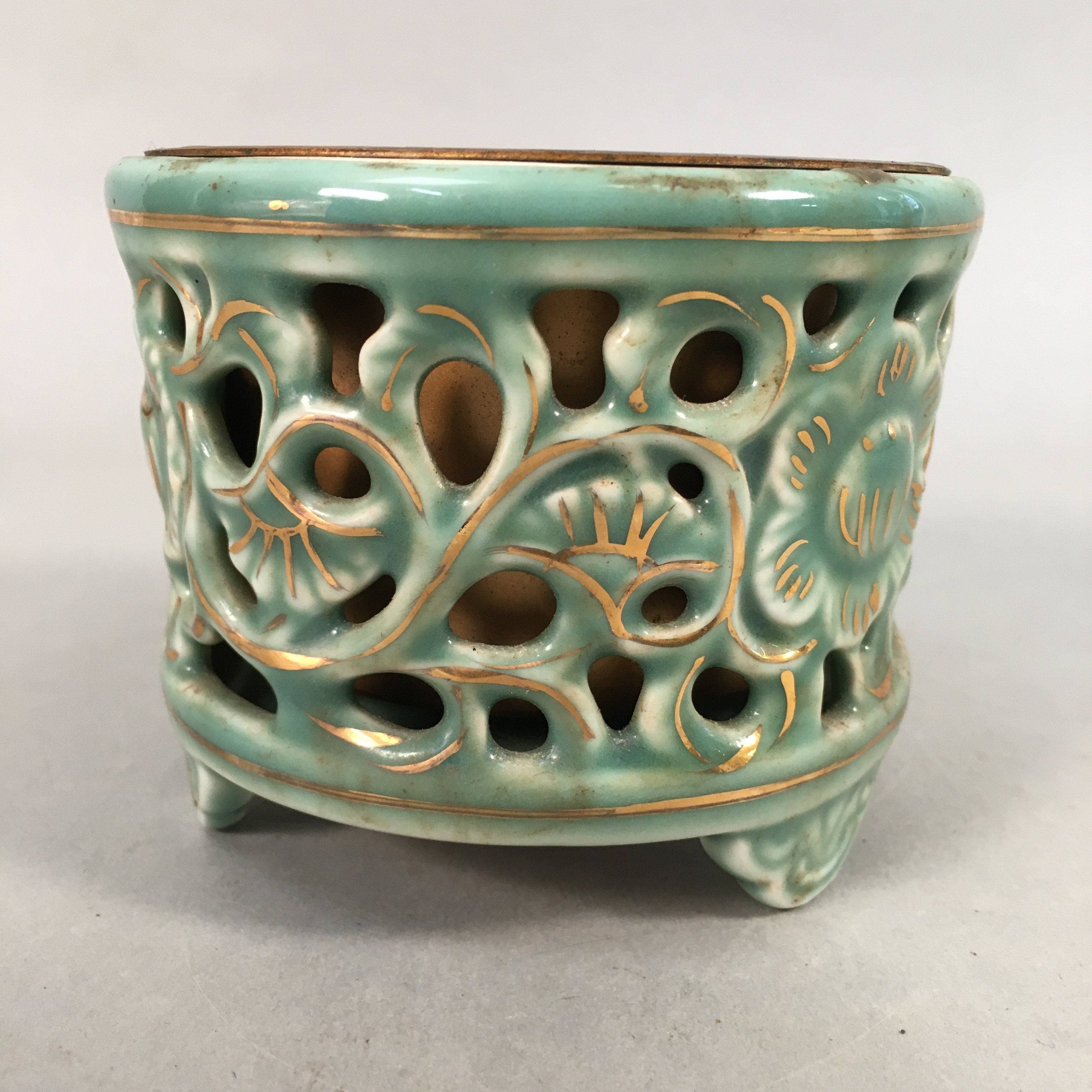 Japanese Buddhist Altar Fitting Vtg Porcelain Incense Burner Koro Butsudan BU382