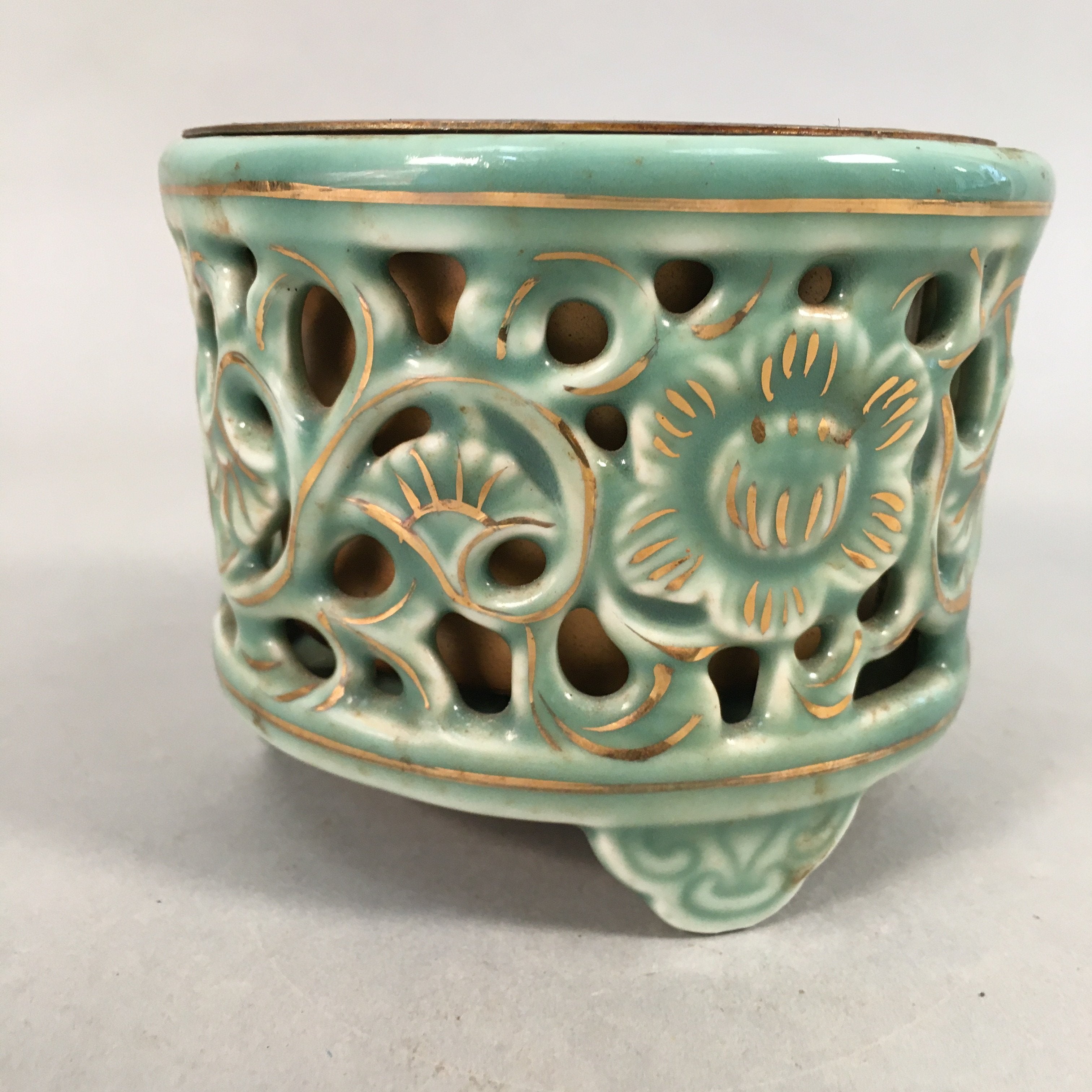Japanese Buddhist Altar Fitting Vtg Porcelain Incense Burner Koro Butsudan BU382