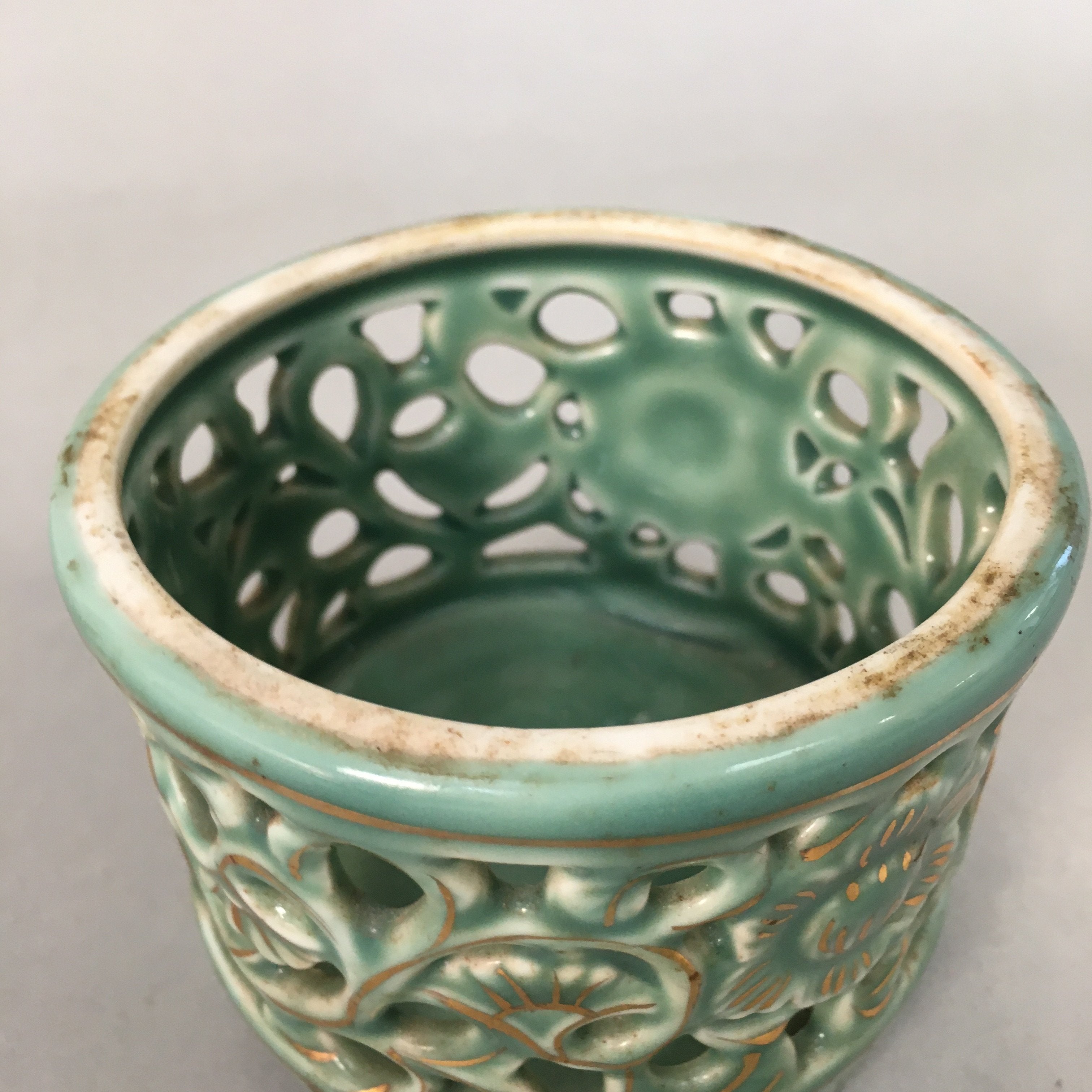 Japanese Buddhist Altar Fitting Vtg Porcelain Incense Burner Koro Butsudan BU382