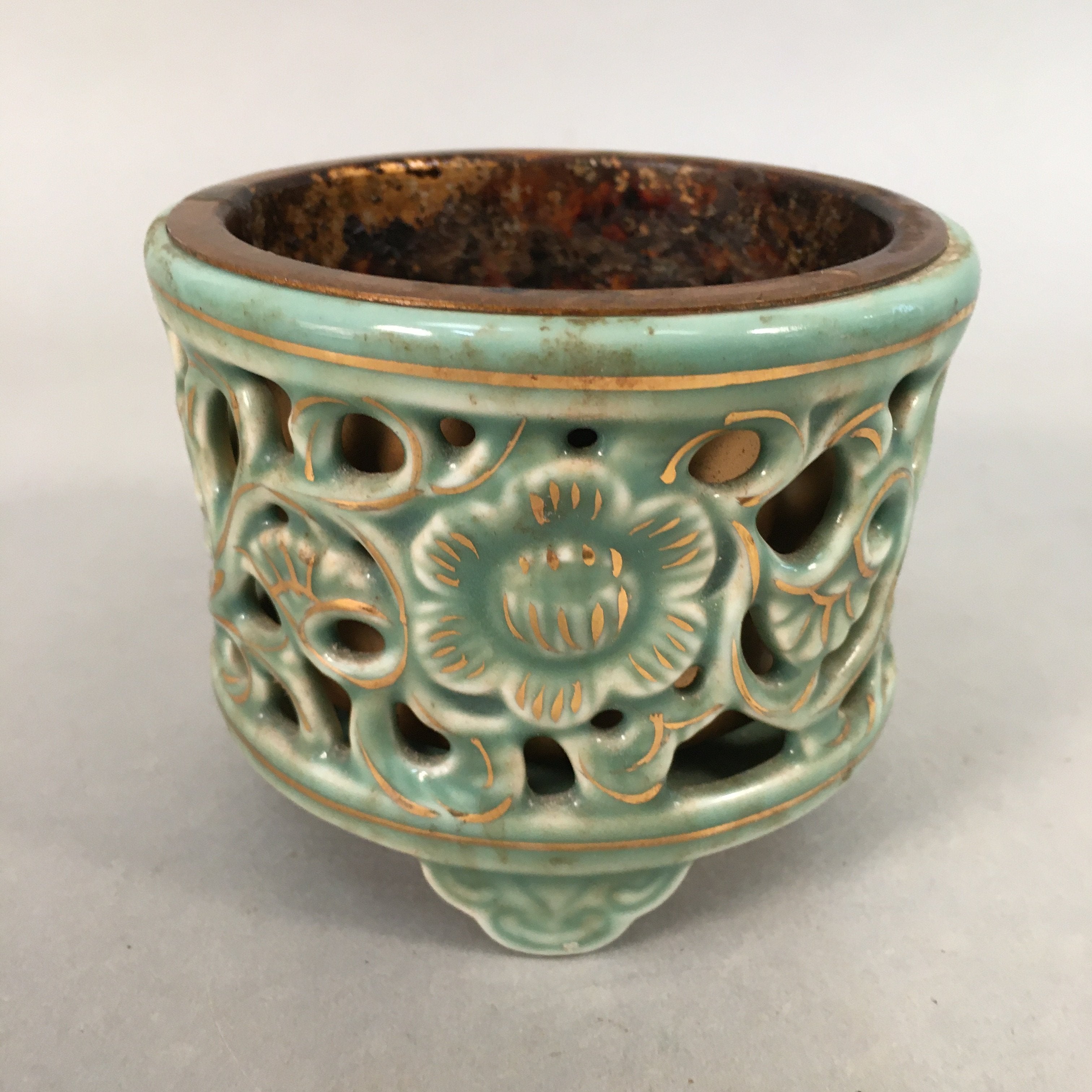 Japanese Buddhist Altar Fitting Vtg Porcelain Incense Burner Koro Butsudan BU382
