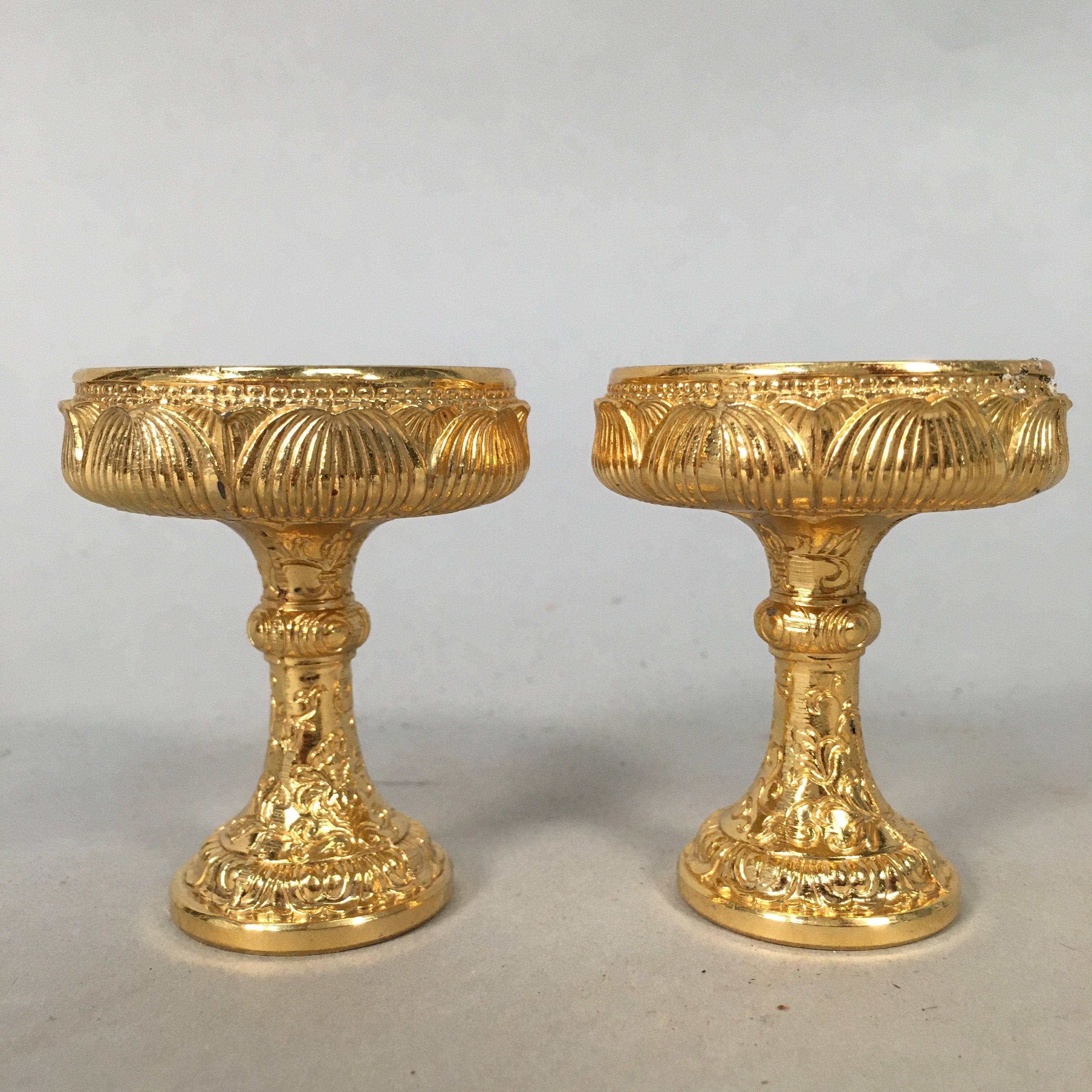Japanese Buddhist Altar Fitting Vtg Rice Offering Cup Gold Plated Butsudan BU306
