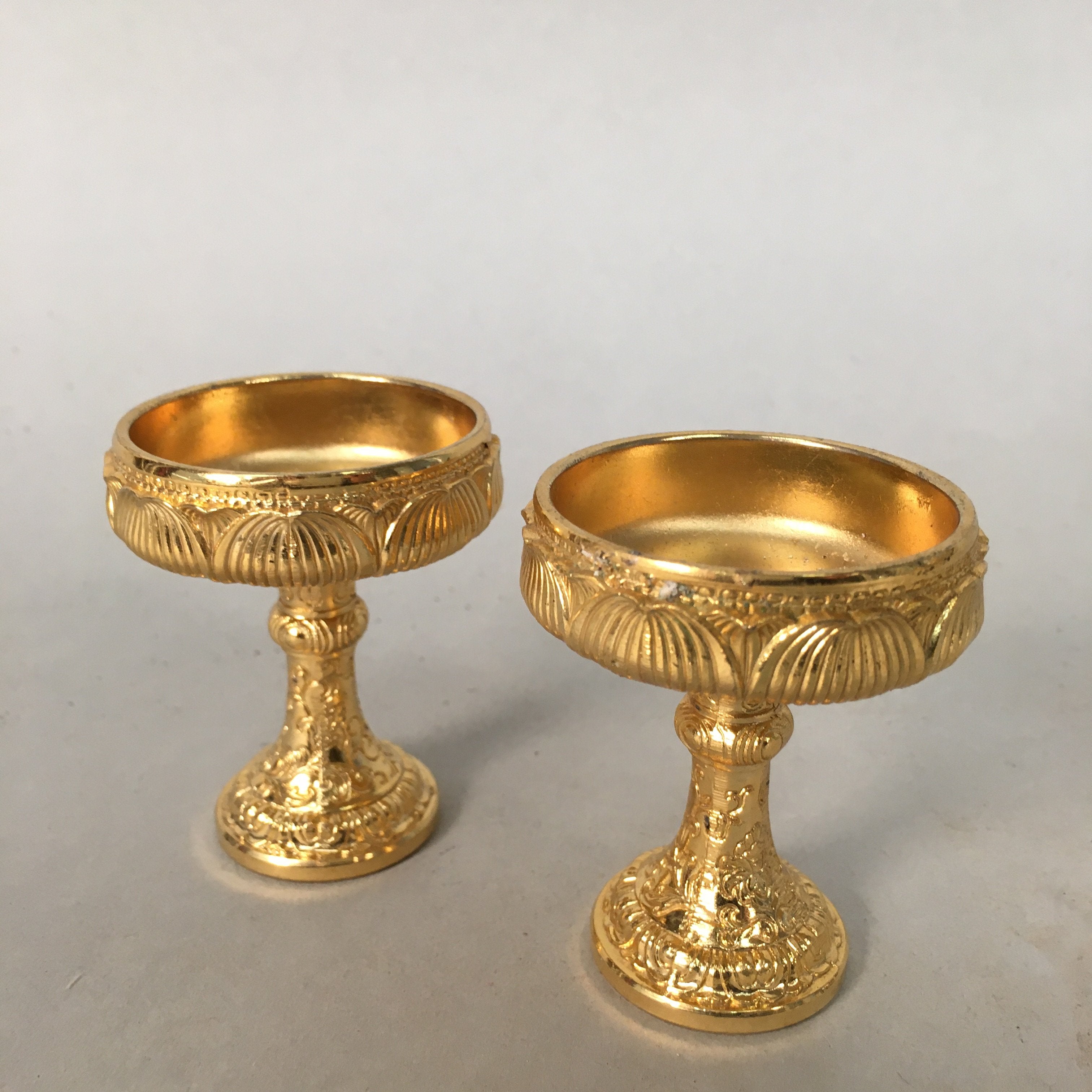 Japanese Buddhist Altar Fitting Vtg Rice Offering Cup Gold Plated Butsudan BU306