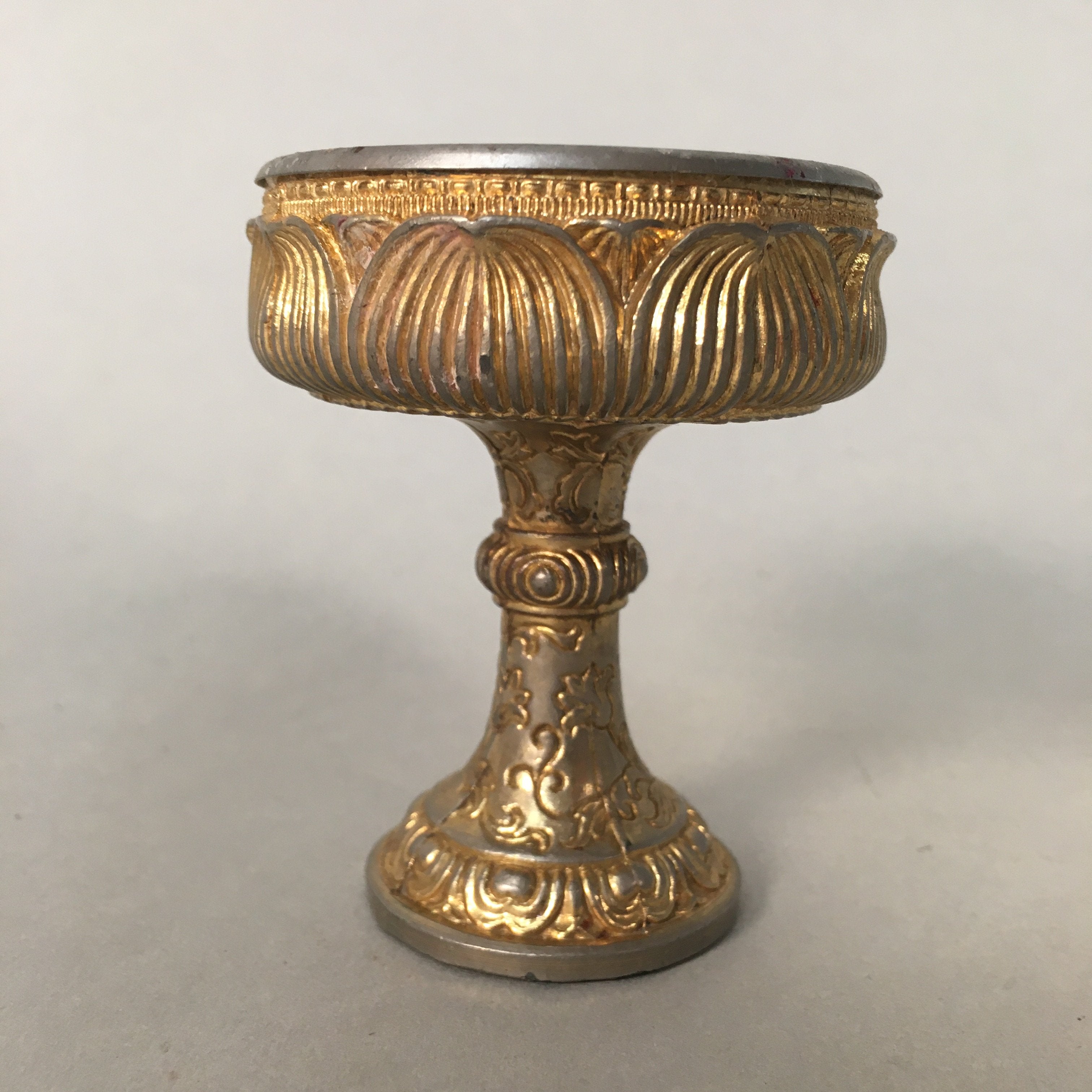 Japanese Buddhist Altar Fitting Vtg Rice Offering Cup Gold Plated Butsudan BU311