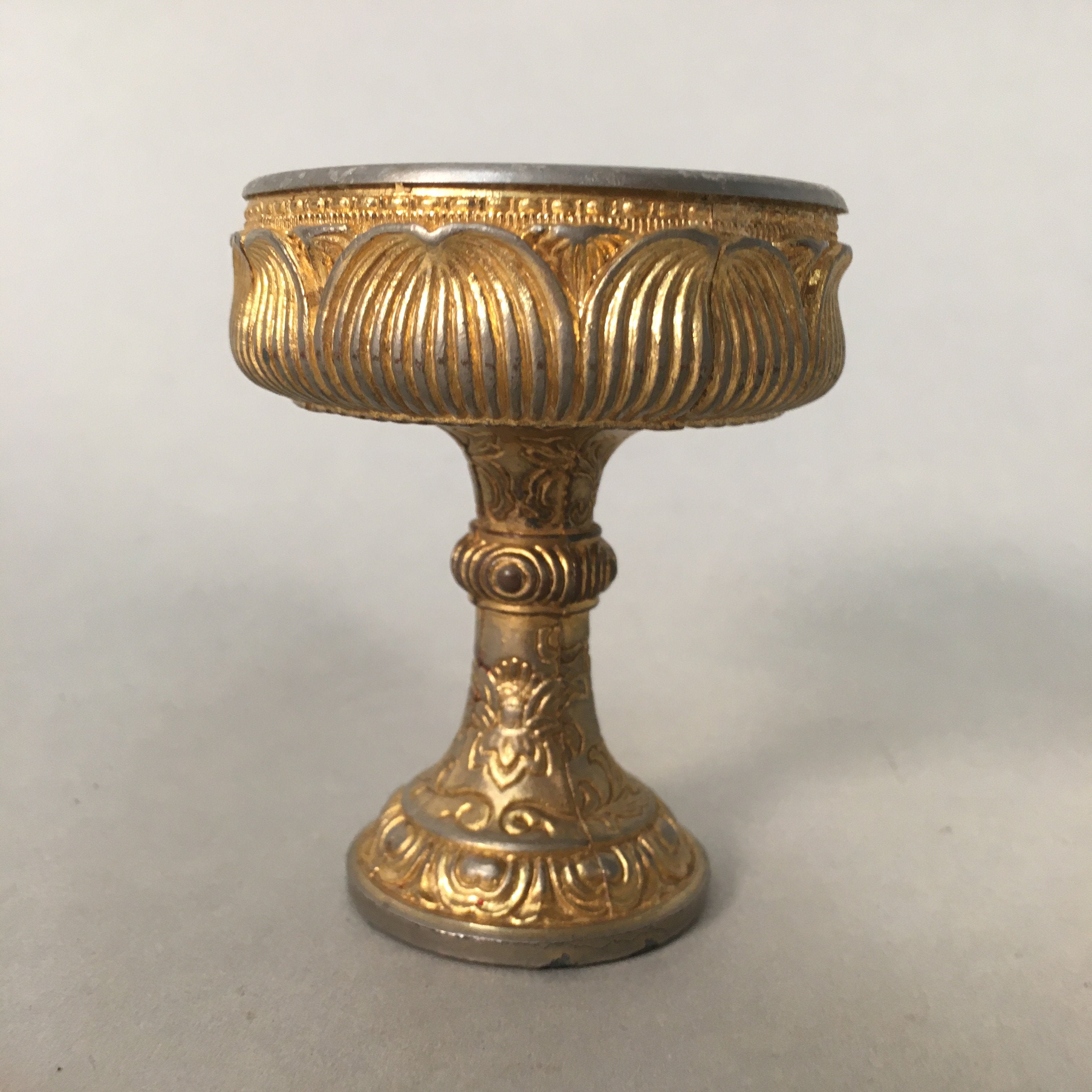Japanese Buddhist Altar Fitting Vtg Rice Offering Cup Gold Plated Butsudan BU311