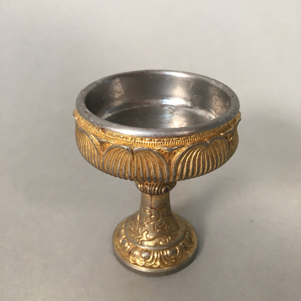 Japanese Buddhist Altar Fitting Vtg Rice Offering Cup Gold Plated Butsudan BU311