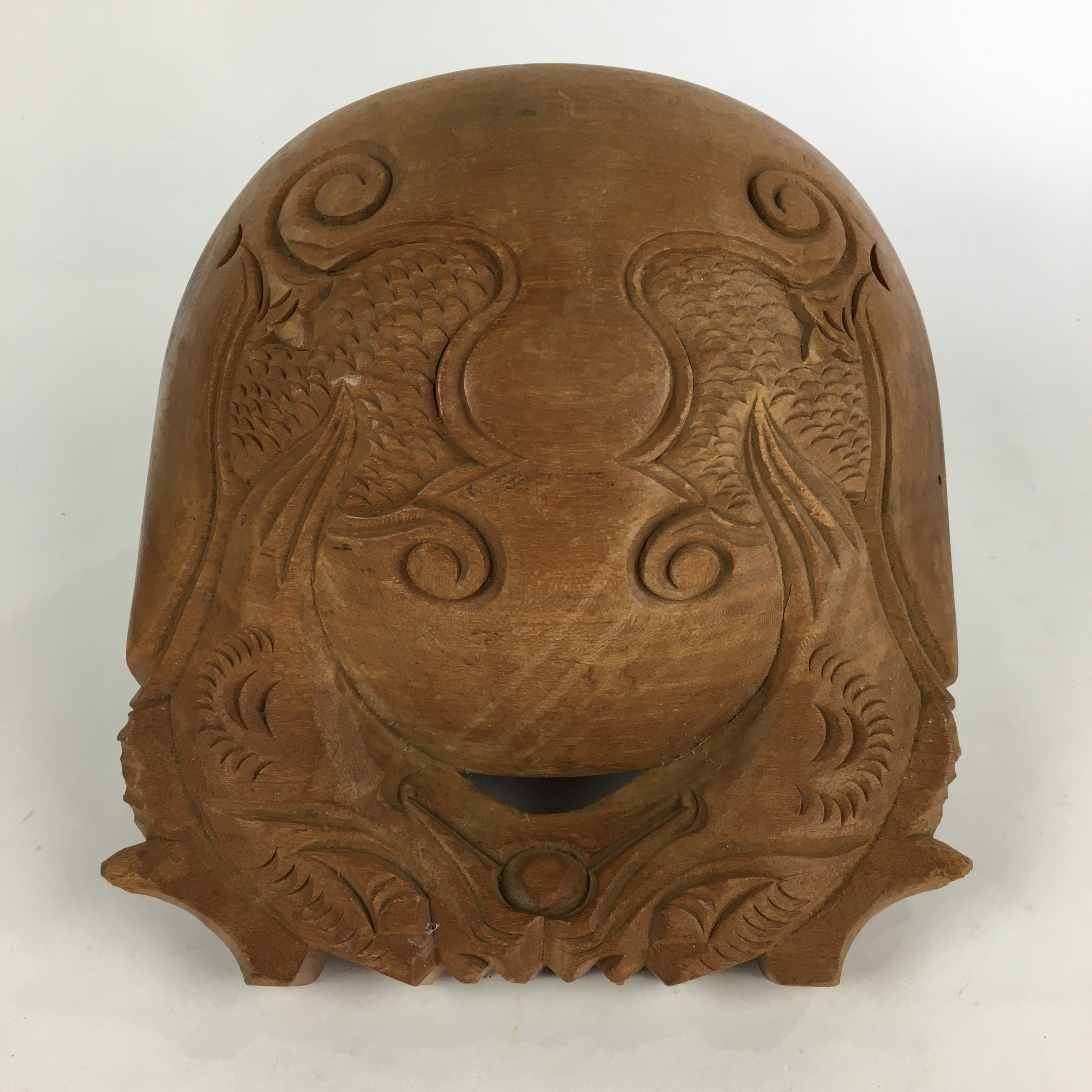 Japanese Buddhist Altar Fitting Vtg Wood Carving Drum Mokugyo BU727