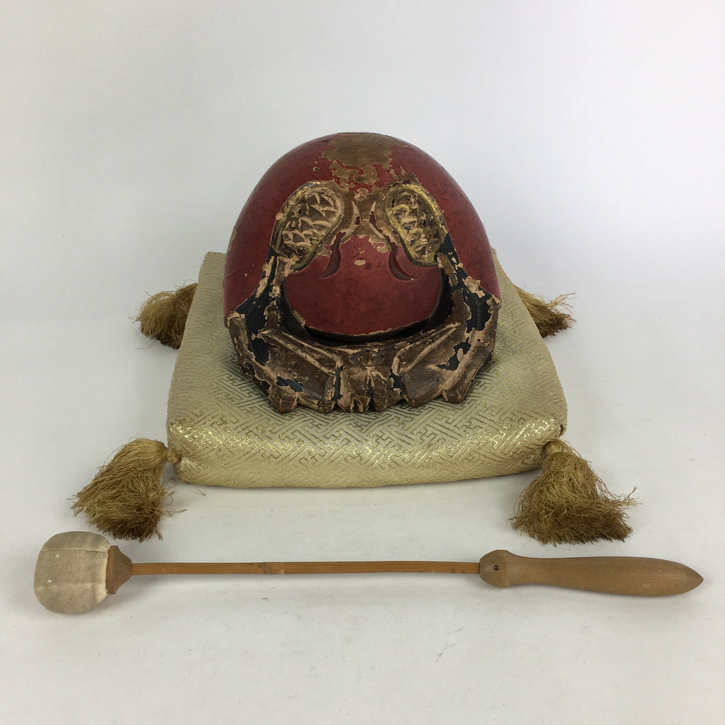 Japanese Buddhist Altar Fitting Vtg Wood Carving Drum Mokugyo BU729
