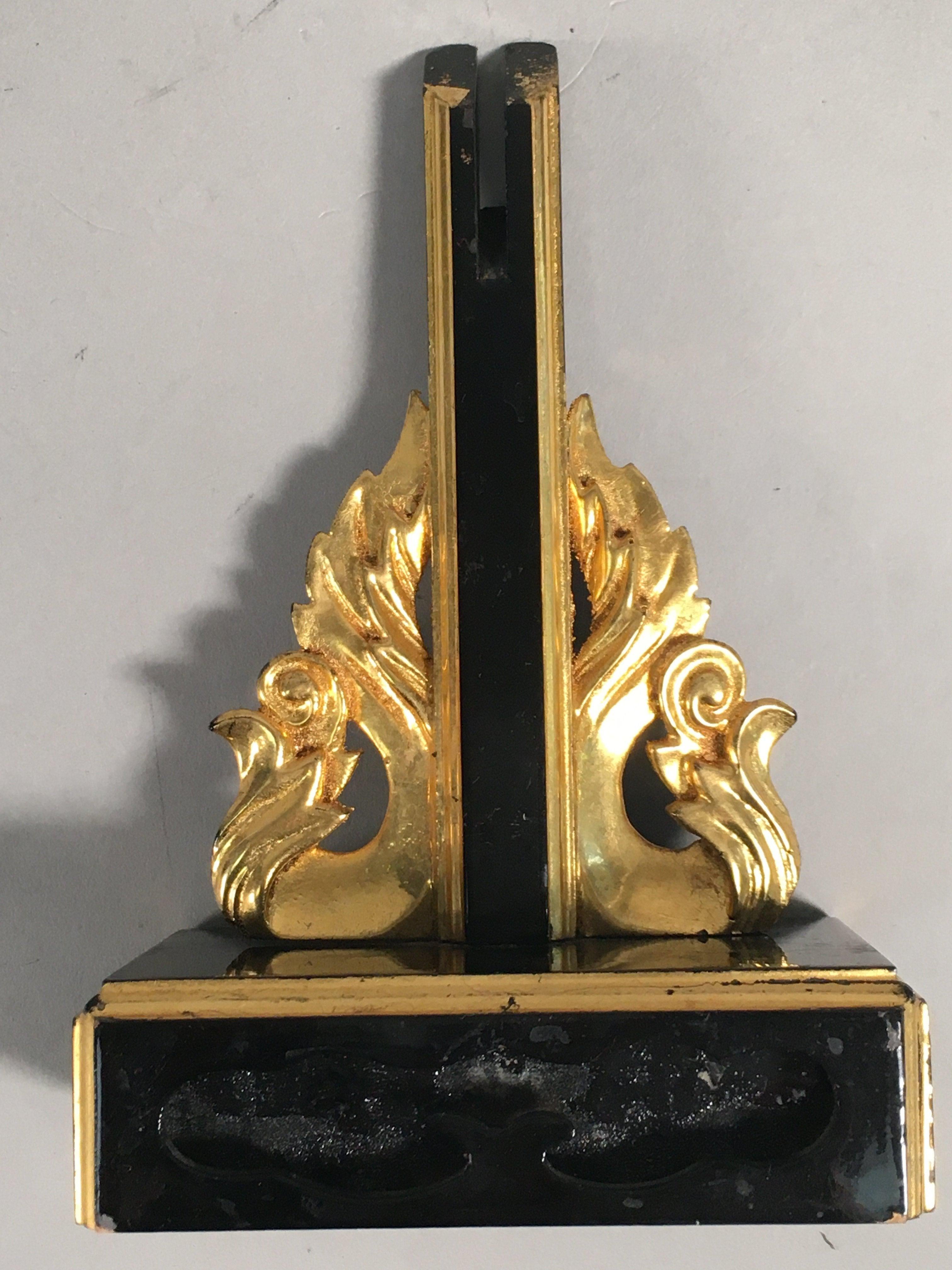 Japanese Buddhist Altar Fitting Vtg Wood Lacquer Black Gold Stand BU291