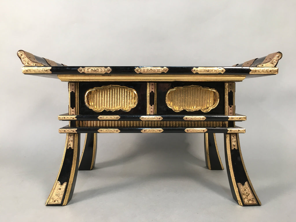 Japanese Buddhist Altar Fitting Vtg Wood Lacquer Offering Table Kyozukue BU325