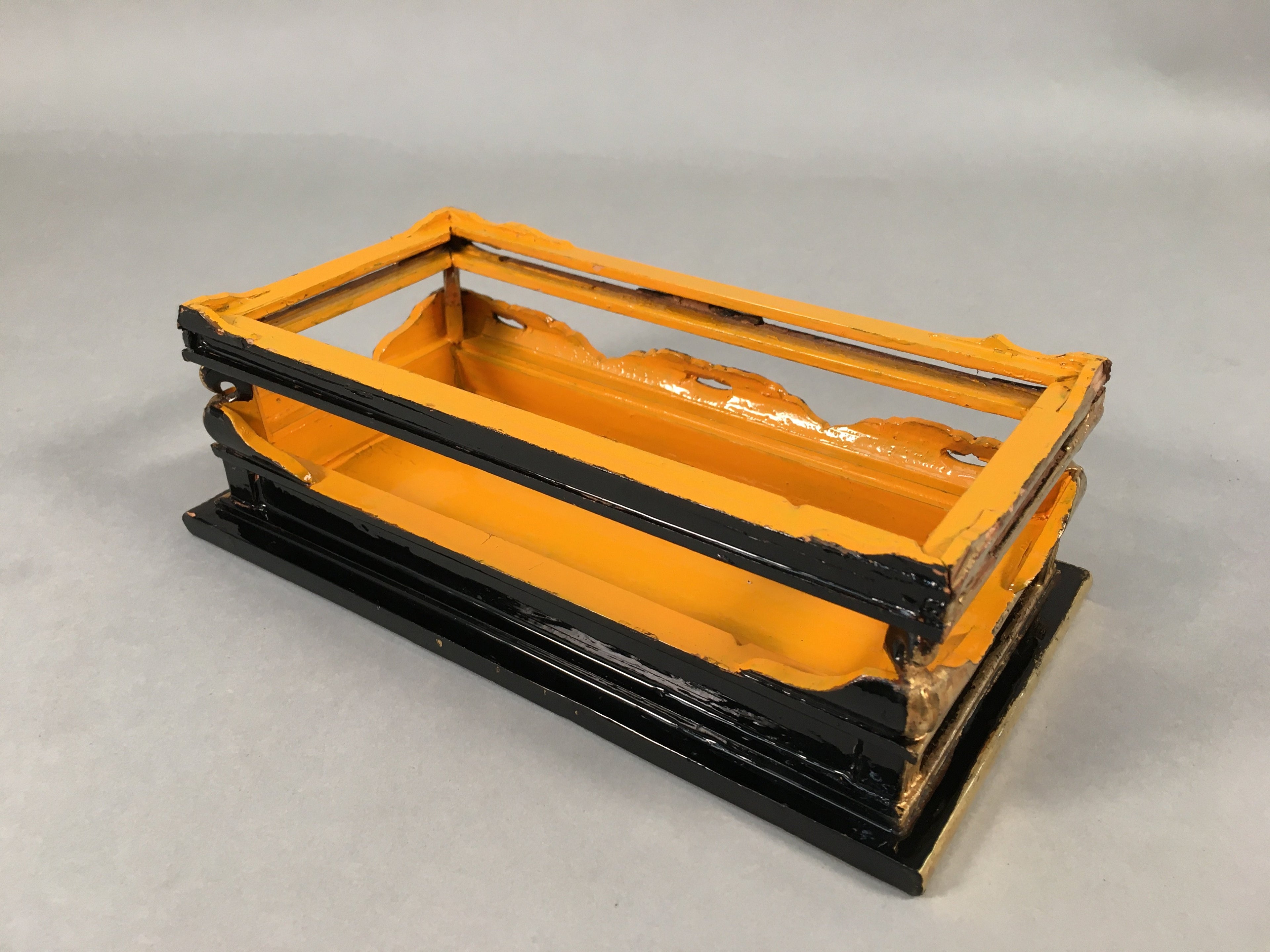 Japanese Buddhist Altar Fitting Vtg Wood Lacquer Offering Table Kyozukue BU343