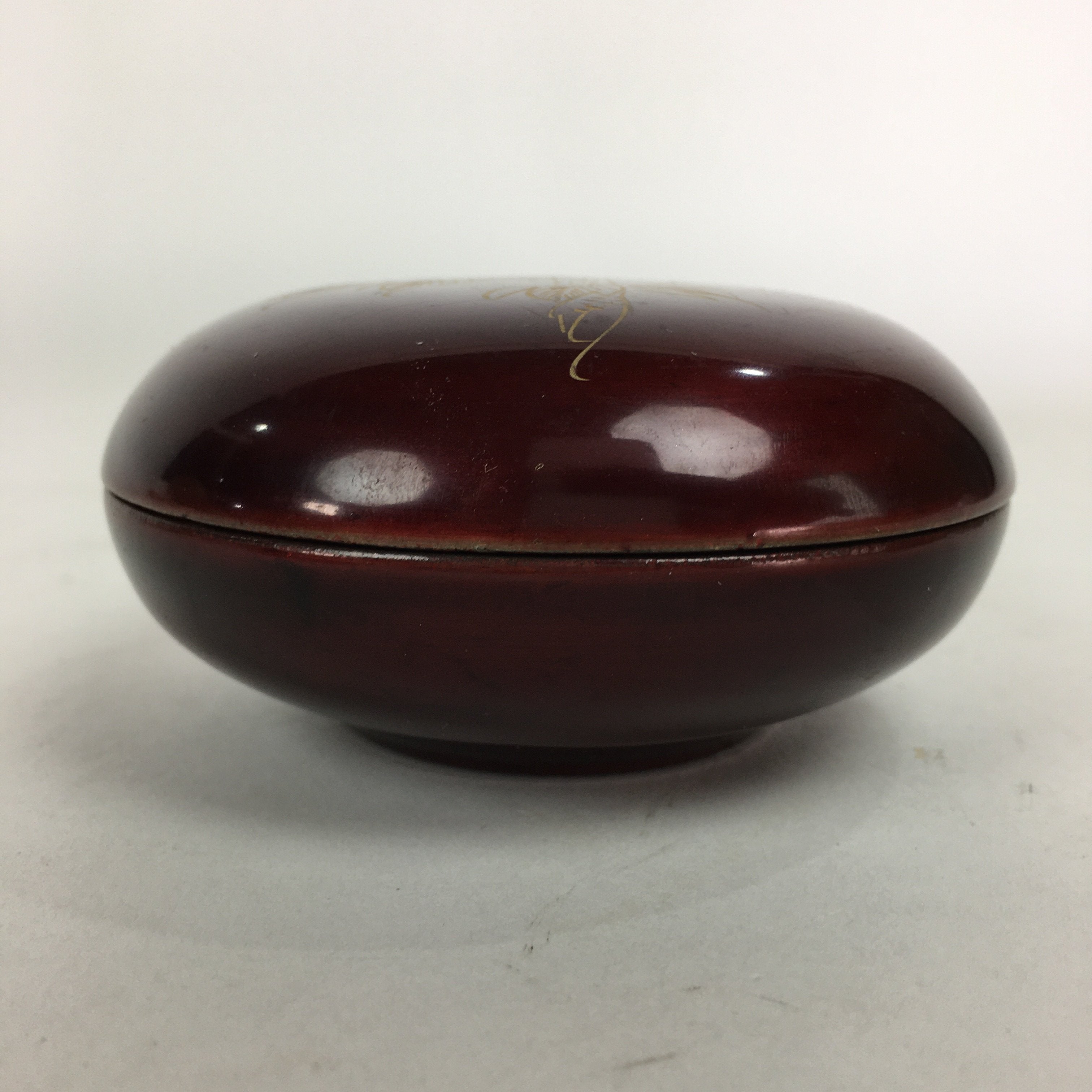 Japanese Buddhist Altar Fitting Wooden Incense Container Vtg Round Kogo Red BU54