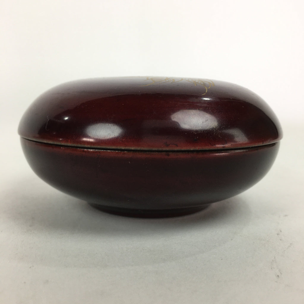 Japanese Buddhist Altar Fitting Wooden Incense Container Vtg Round Kogo Red BU54