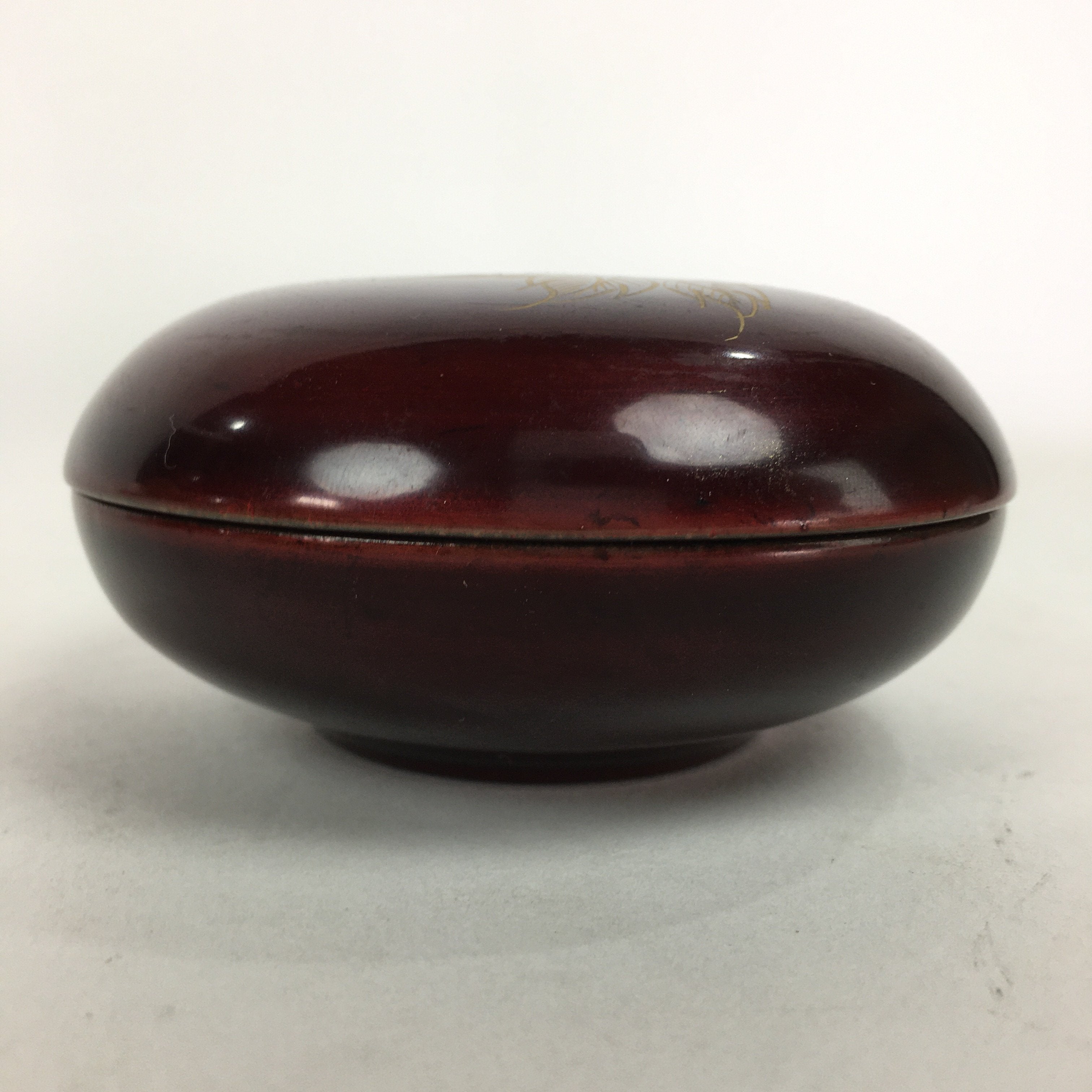 Japanese Buddhist Altar Fitting Wooden Incense Container Vtg Round Kogo Red BU54
