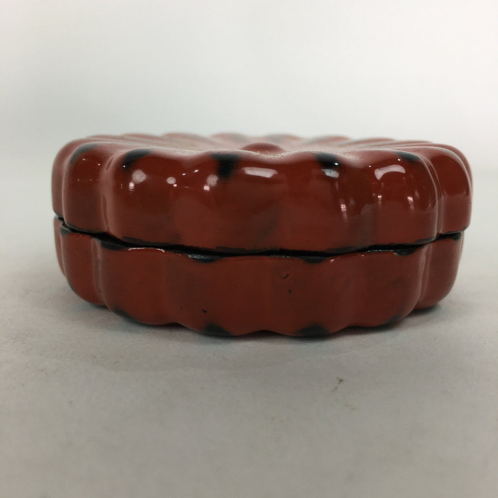 Japanese Buddhist Altar Fitting Wooden Incense Container Vtg Round Kogo Red BU54
