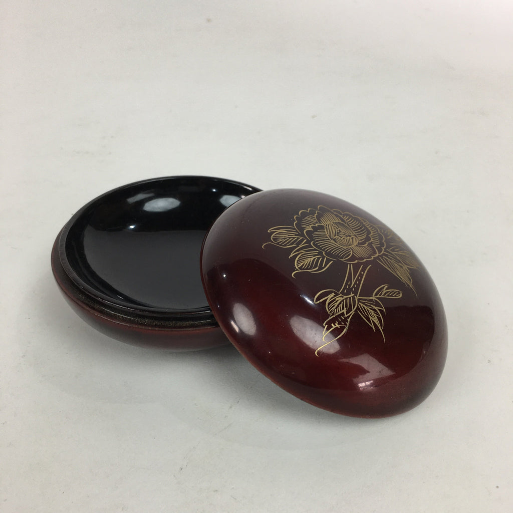 Japanese Buddhist Altar Fitting Wooden Incense Container Vtg Round Kogo Red BU54