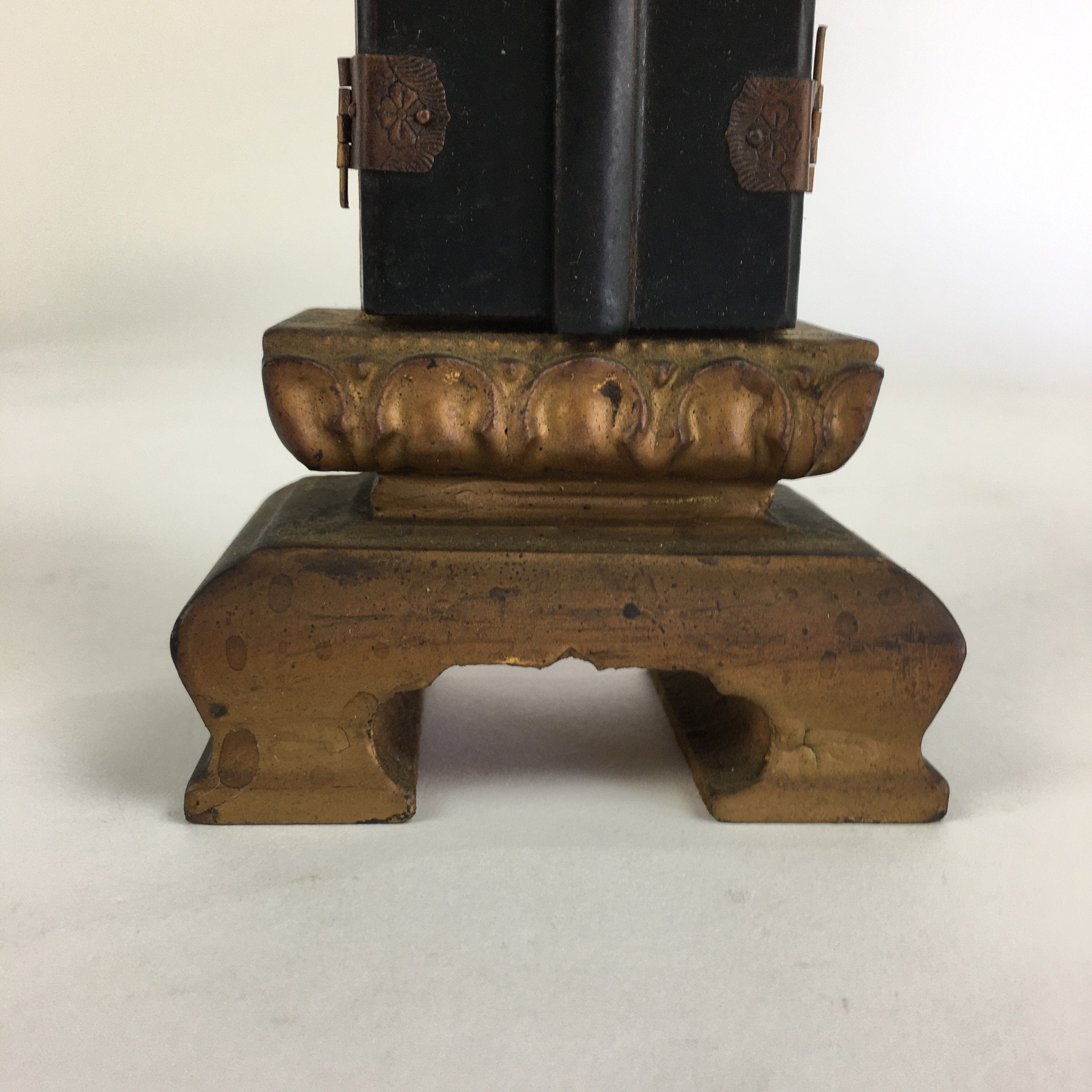 Japanese Buddhist Altar Spiritual Tablet Vtg Wood Lacquer Ihai Double Doors BU51