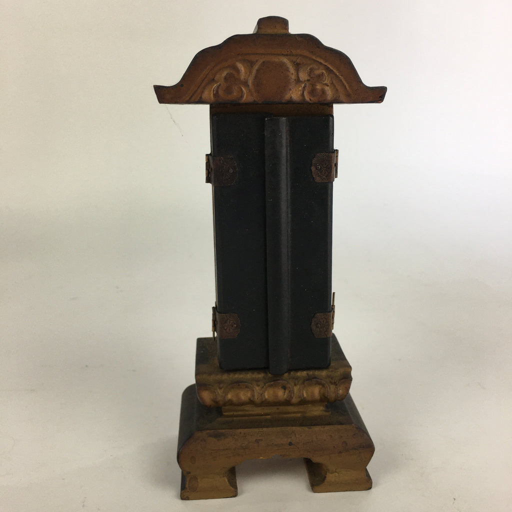 Japanese Buddhist Altar Spiritual Tablet Vtg Wood Lacquer Ihai Double Doors BU51