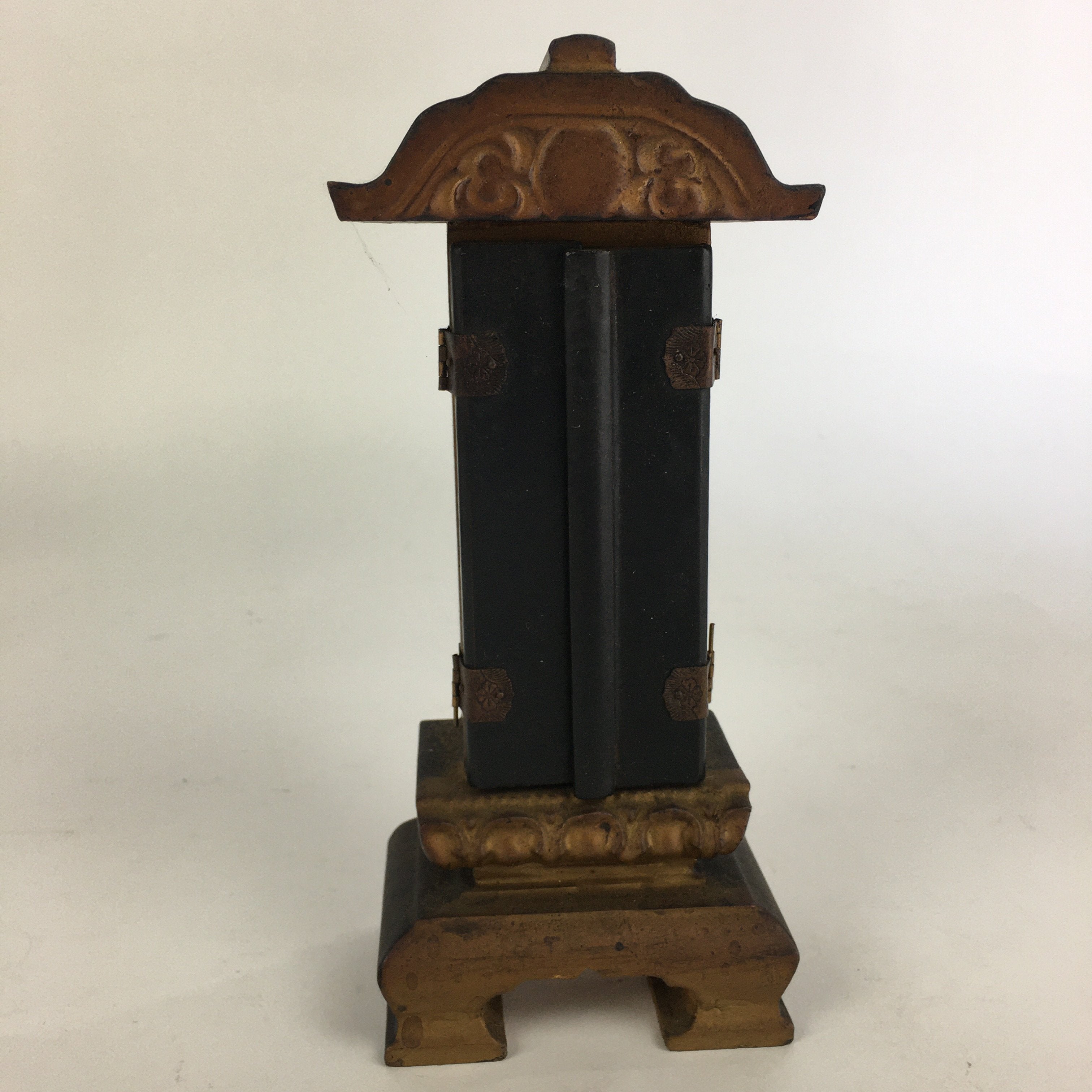 Japanese Buddhist Altar Spiritual Tablet Vtg Wood Lacquer Ihai Double Doors BU51
