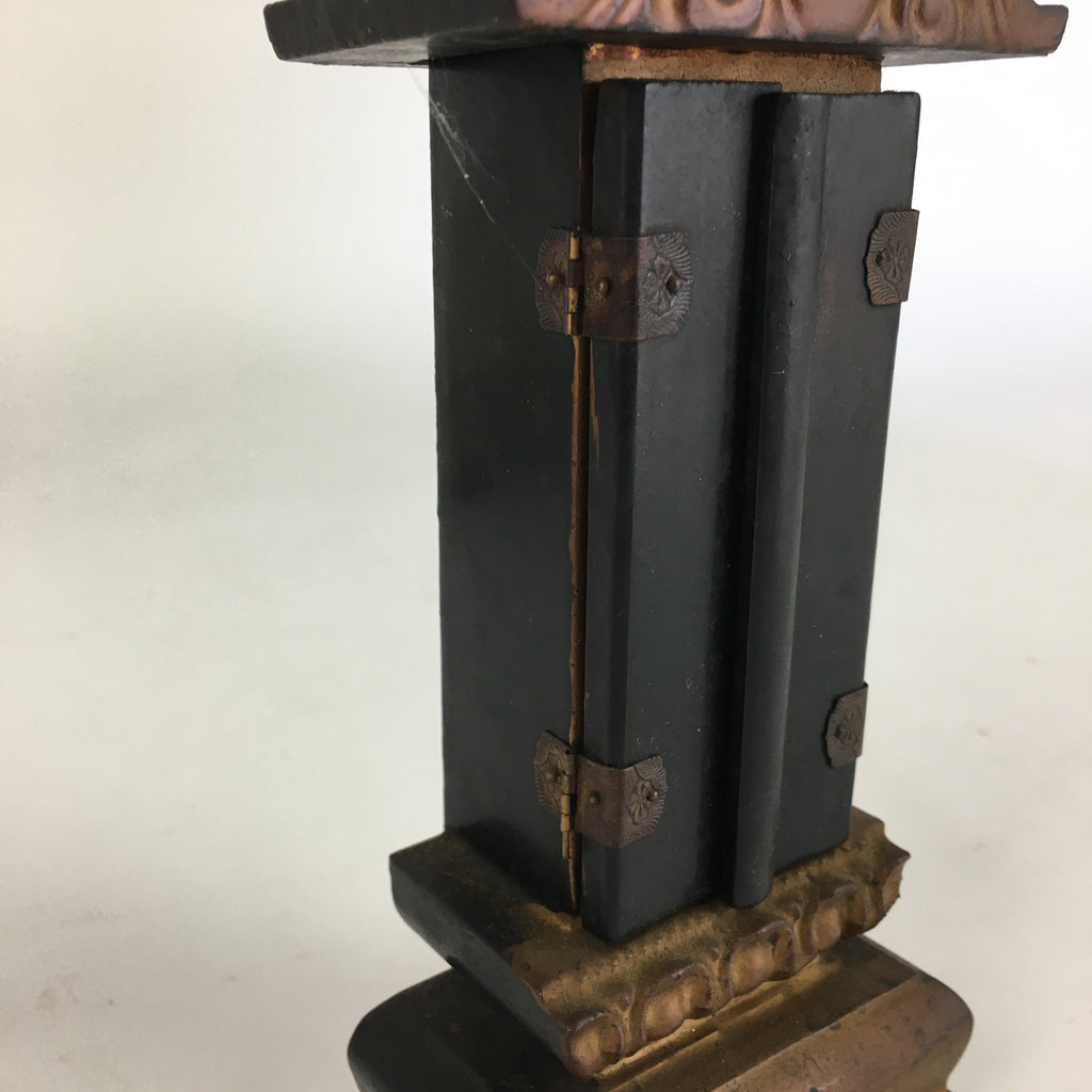 Japanese Buddhist Altar Spiritual Tablet Vtg Wood Lacquer Ihai Double Doors BU51