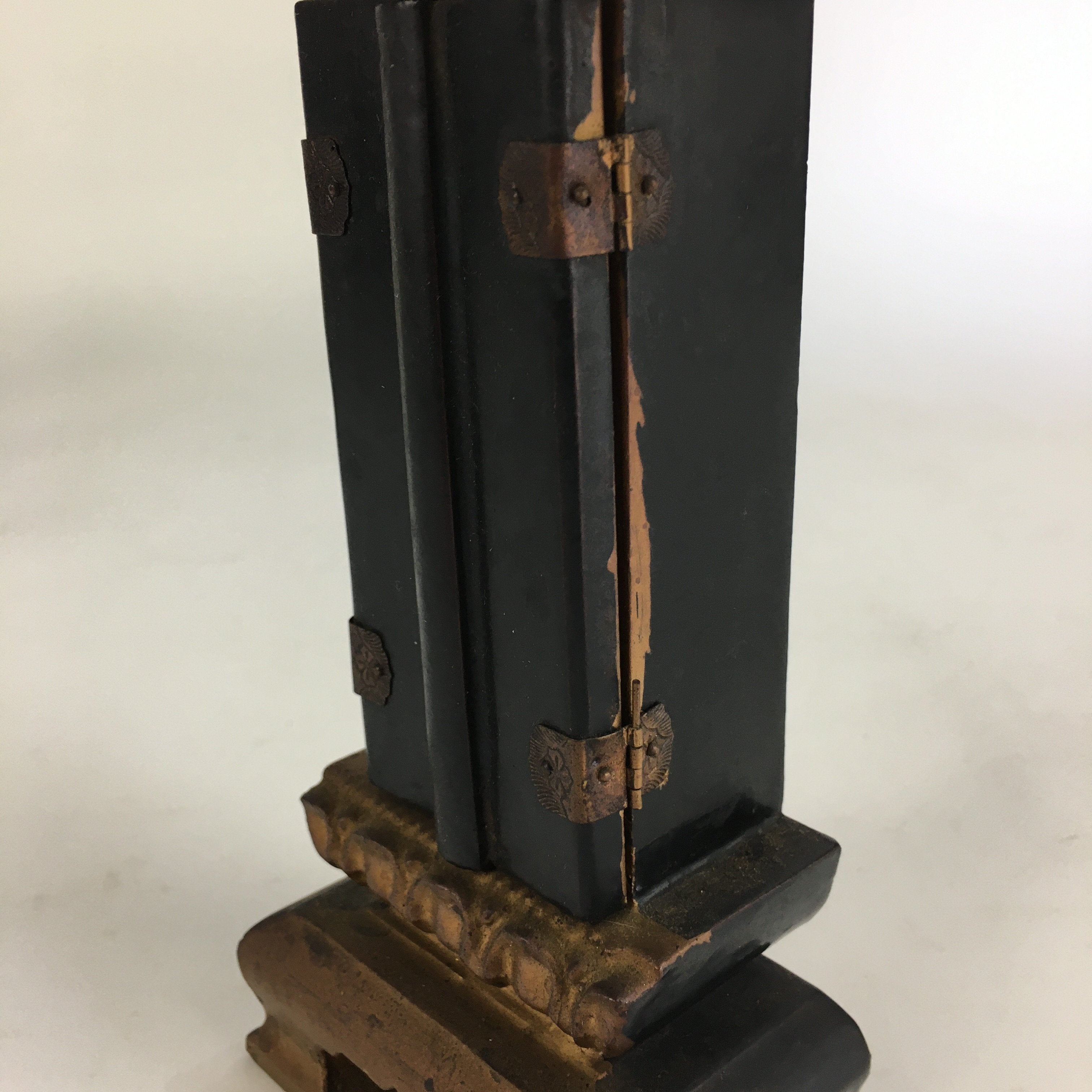 Japanese Buddhist Altar Spiritual Tablet Vtg Wood Lacquer Ihai Double Doors BU51