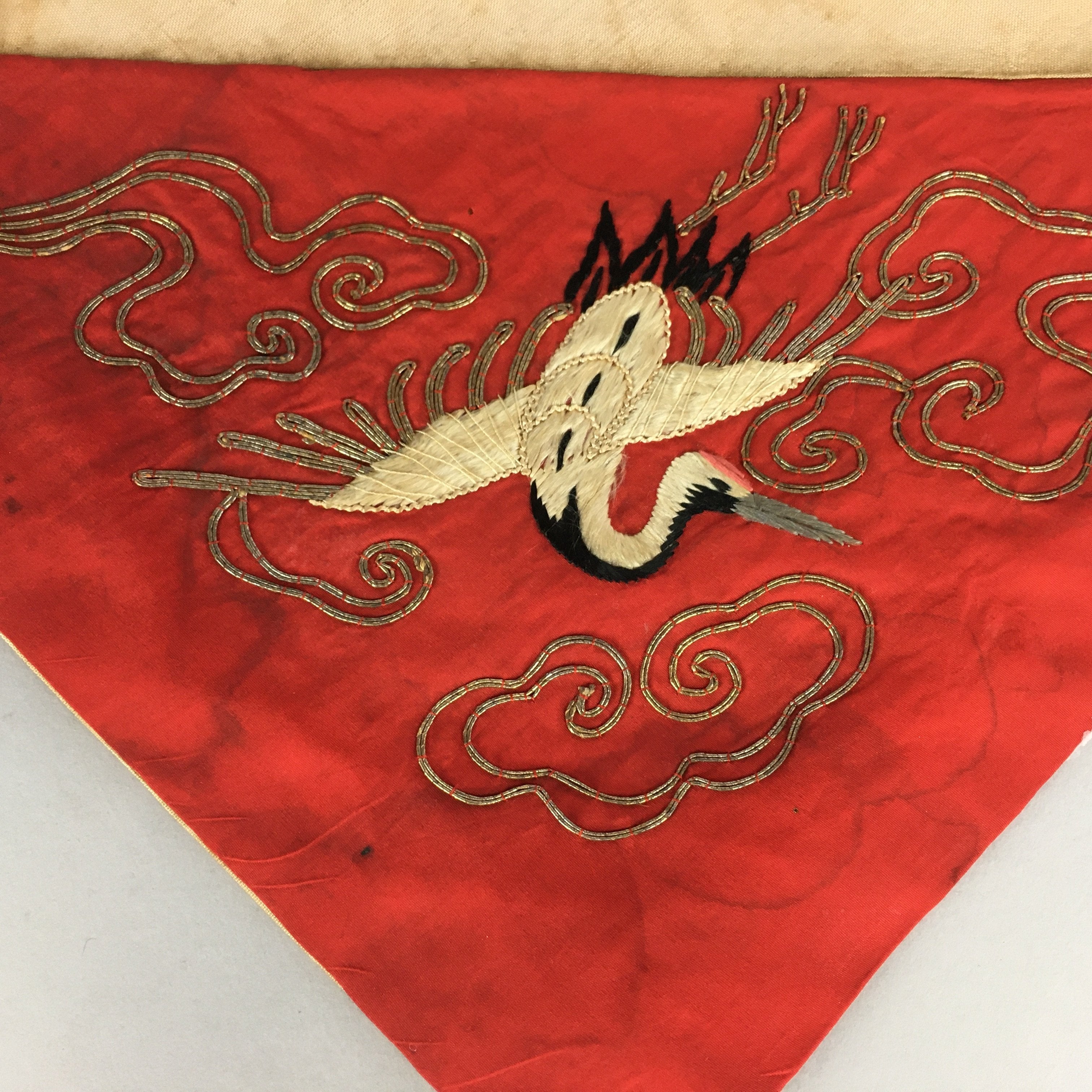 Japanese Buddhist Altar Table Cloth Vtg 40cm Uchishiki Red Crane Kyozukue BU423