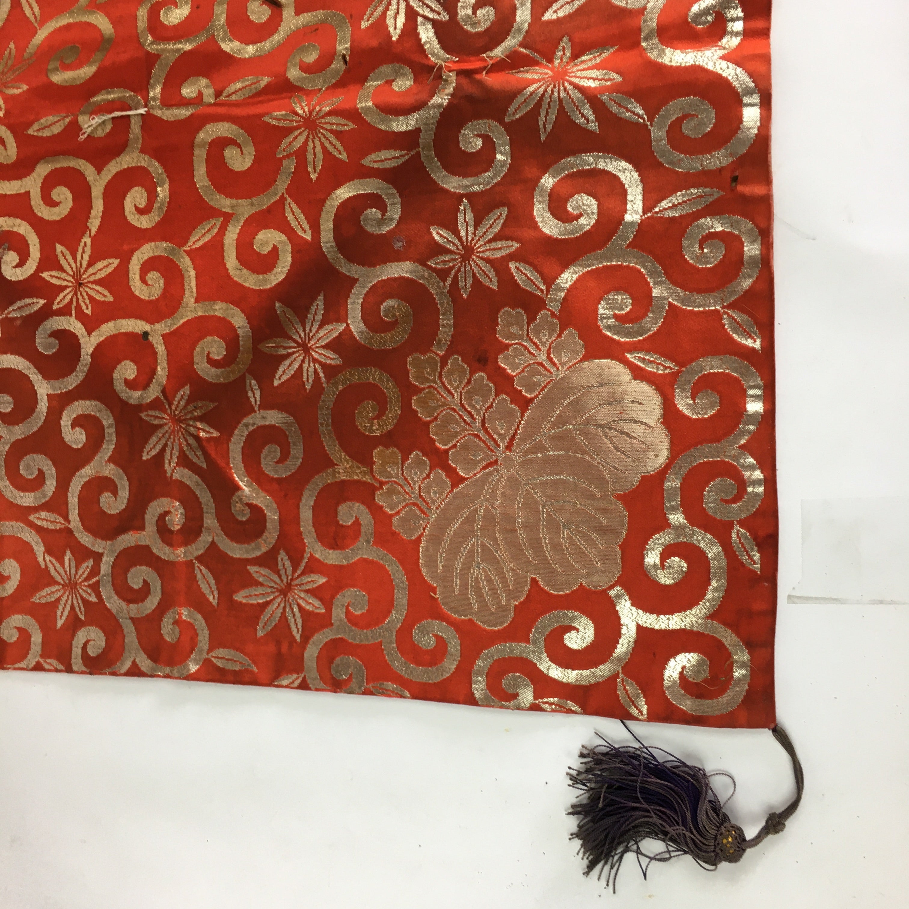 Japanese Buddhist Altar Table Cloth Vtg Uchishiki Square Saidan Gold Flower BU63
