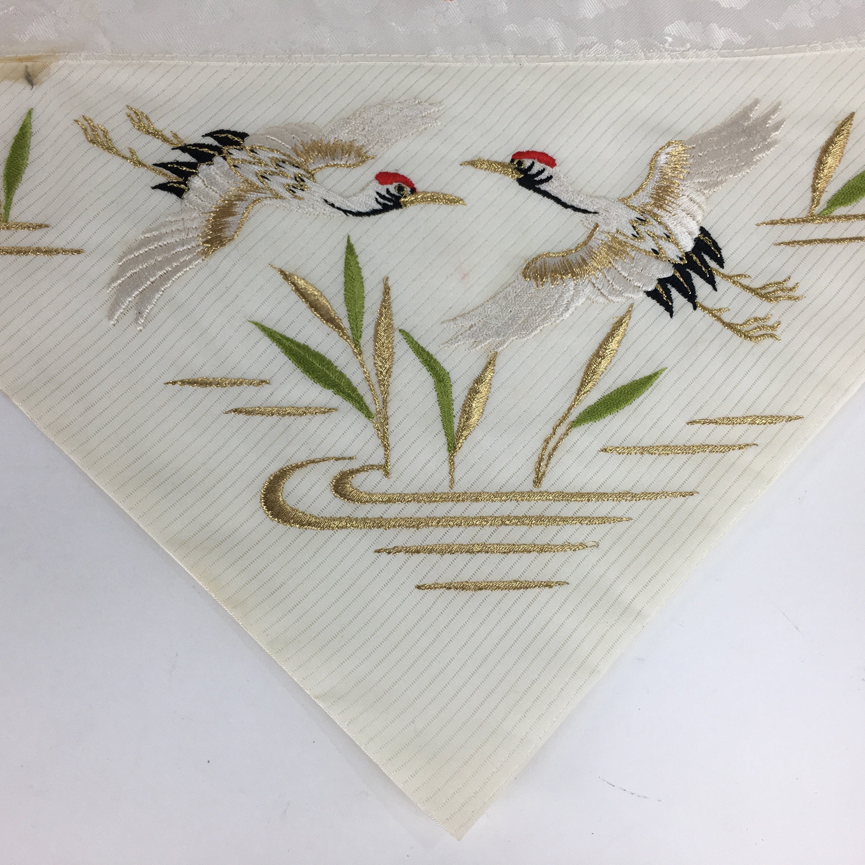 Japanese Buddhist Altar Table Cloth Vtg Uchishiki White Crane Maejoku BU463