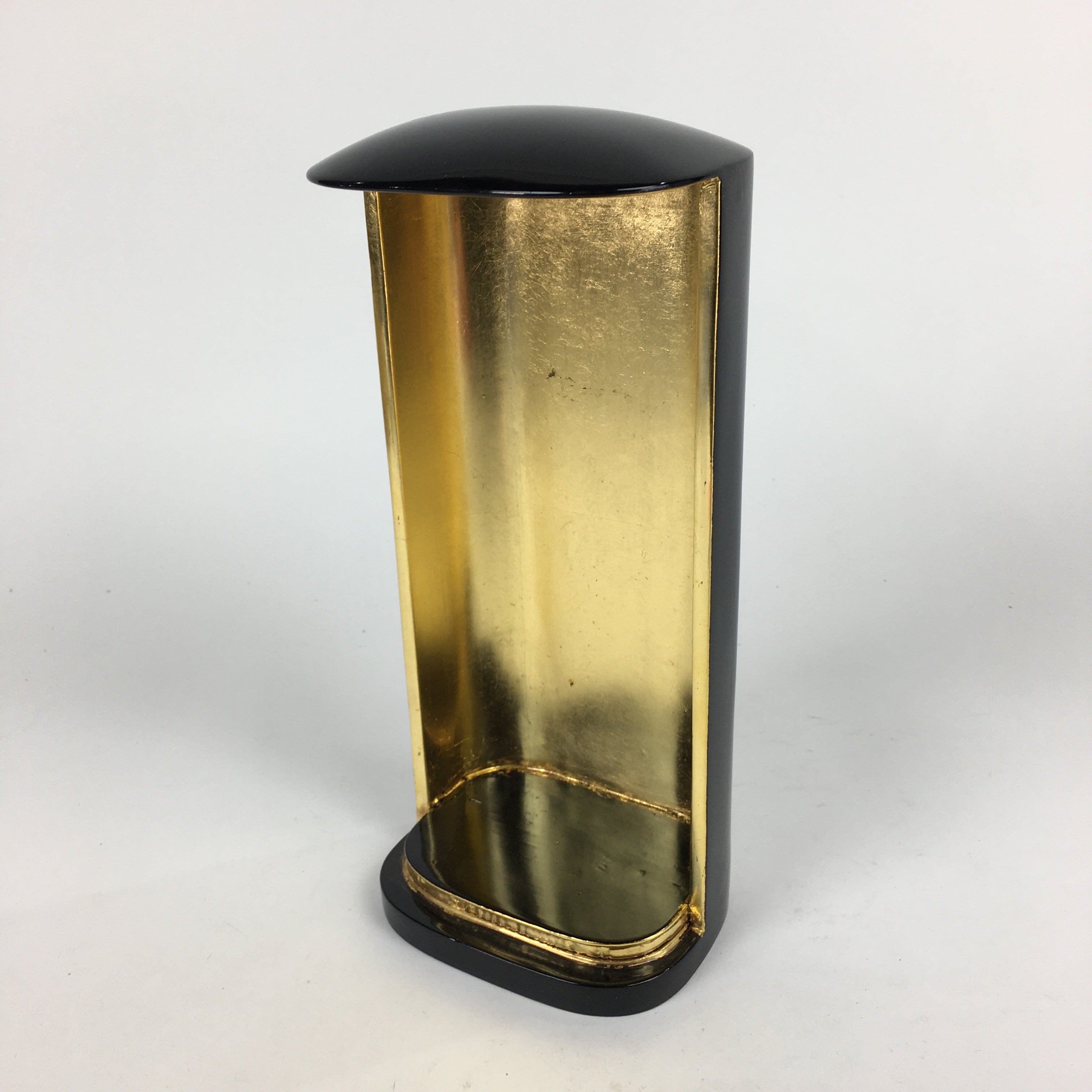 Japanese Buddhist Buddha Statue Stand Box Vtg Zushi No Door Black Gold BU603