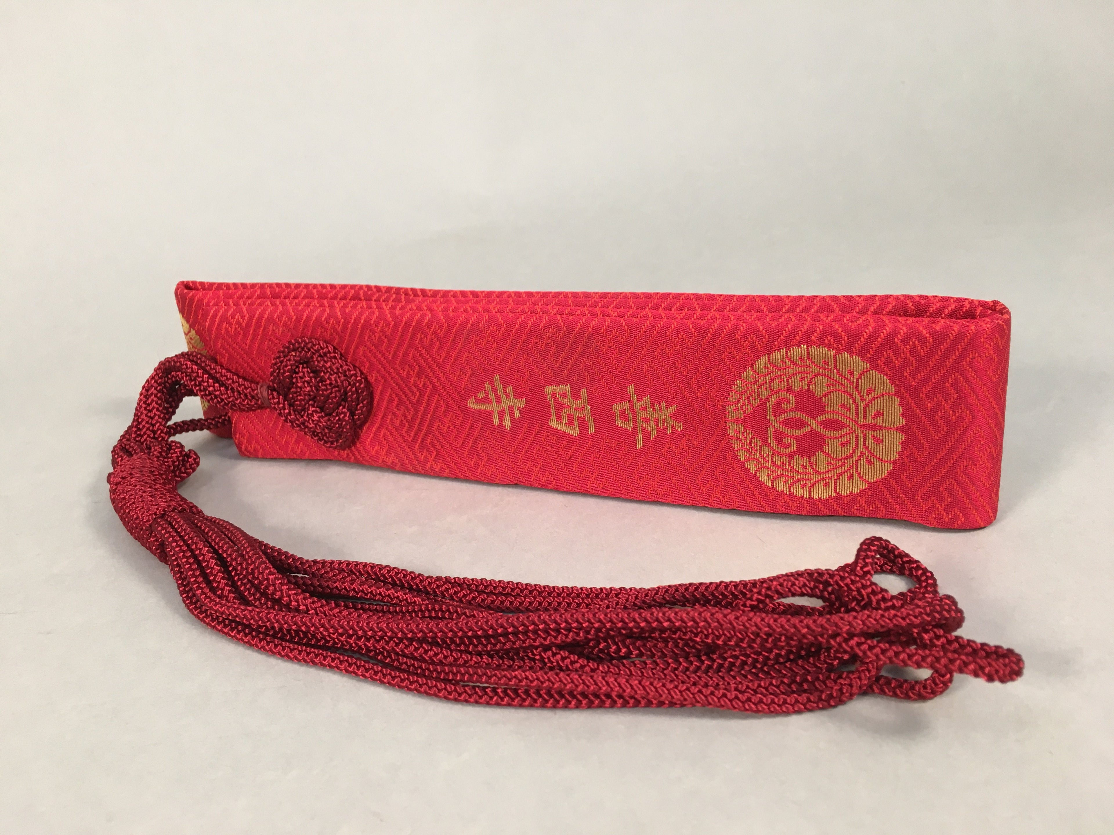 Japanese Buddhist Costume Kesa Vtg Sash Surplice Red Family Crest Temple BU334