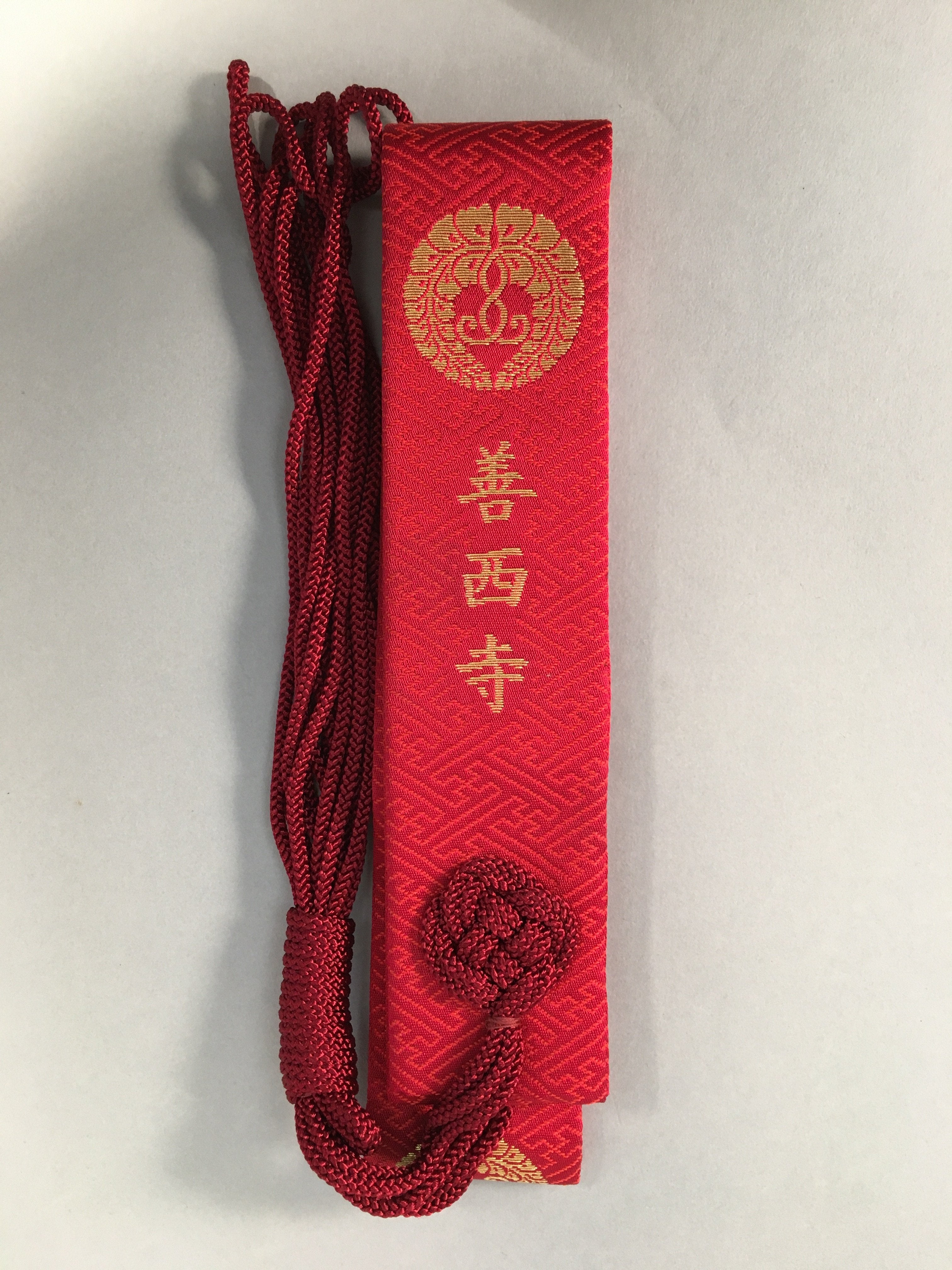 Japanese Buddhist Costume Kesa Vtg Sash Surplice Red Family Crest Temple BU334
