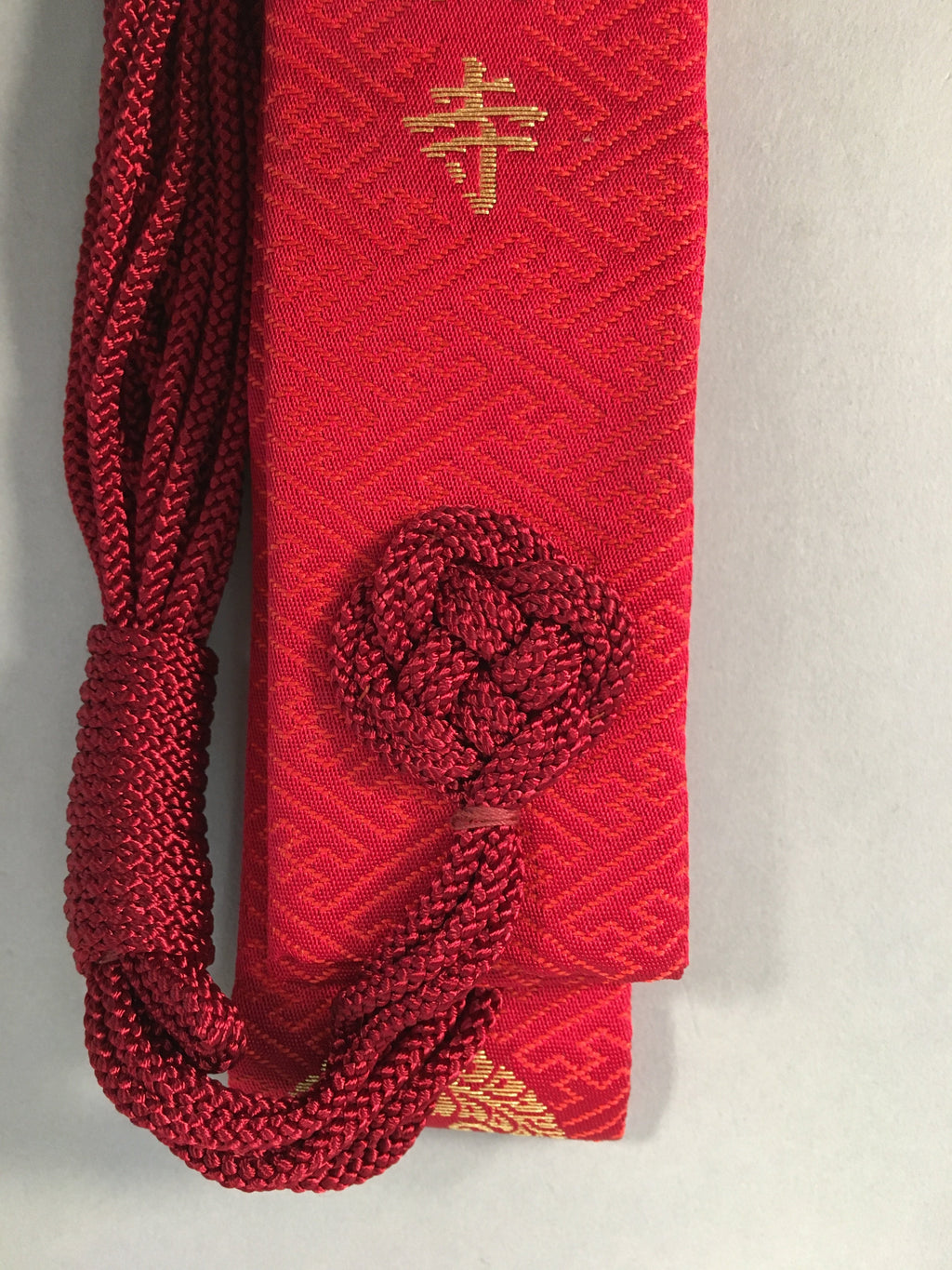 Japanese Buddhist Costume Kesa Vtg Sash Surplice Red Family Crest Temple BU334