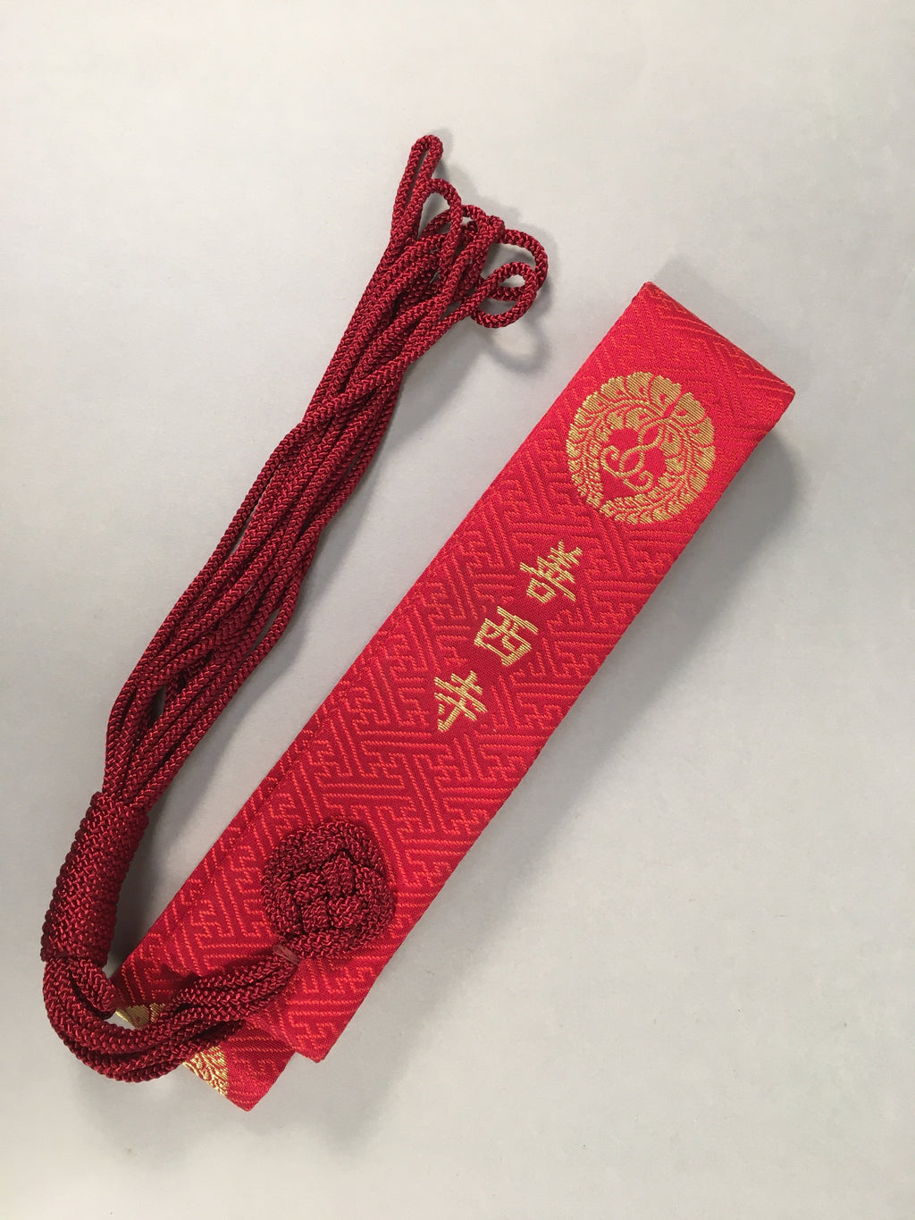 Japanese Buddhist Costume Kesa Vtg Sash Surplice Red Family Crest Temple BU334