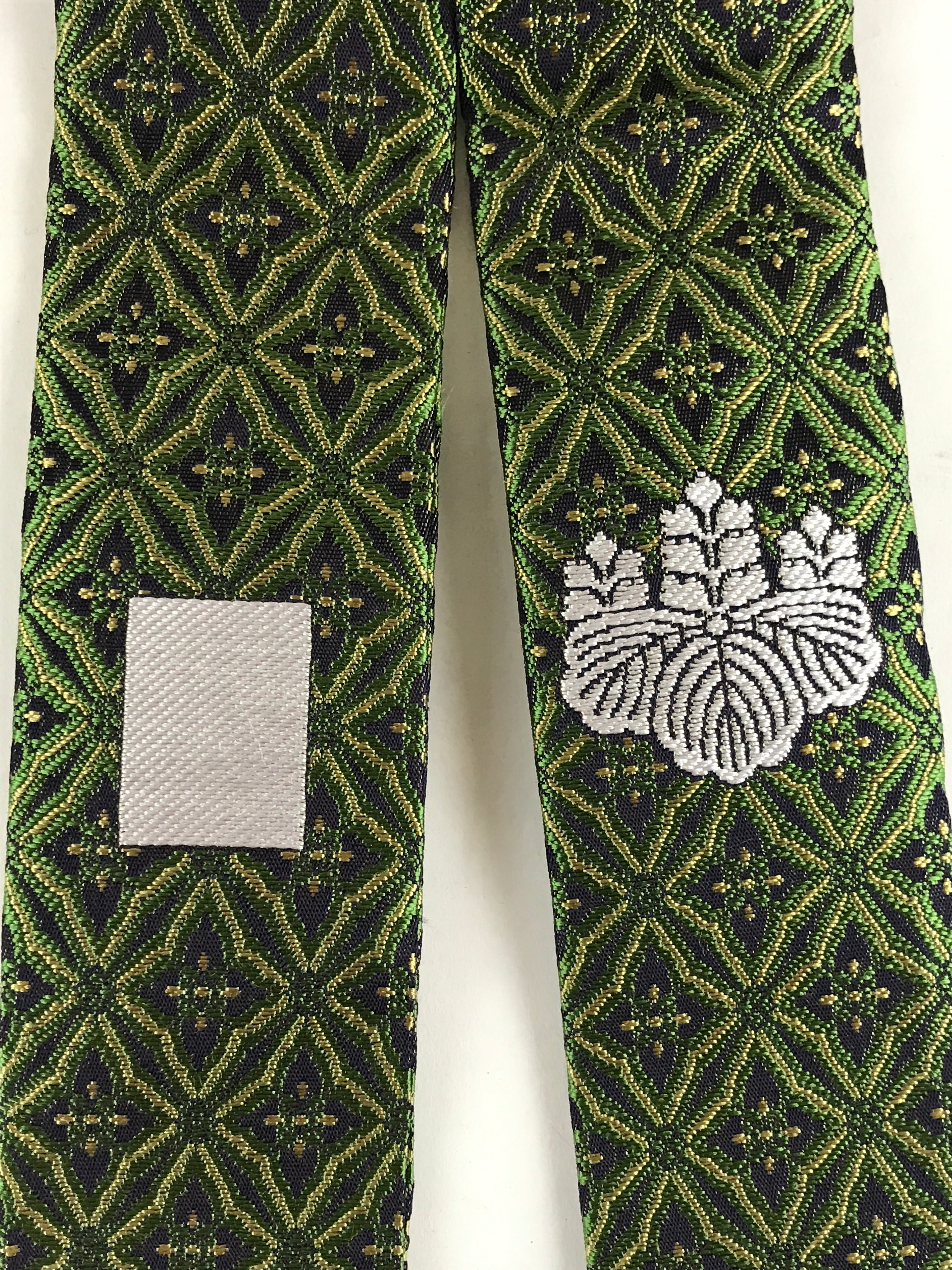 Japanese Buddhist Costume Kesa Wagesa Hangesa Vtg Green Gold Crest Temple BU901