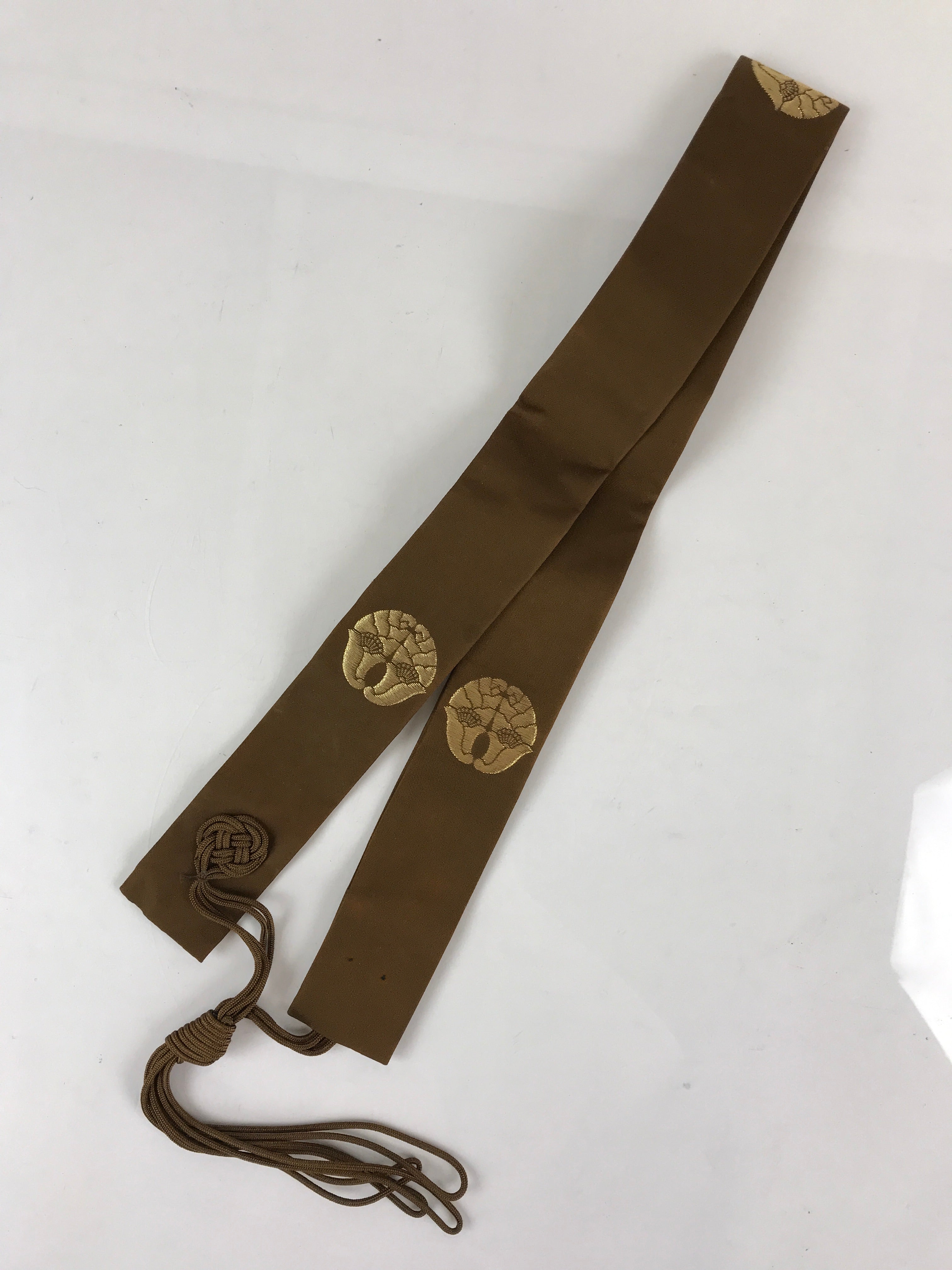Japanese Buddhist Costume Wagesa Vtg Sash Surplice Brown Crest BU782
