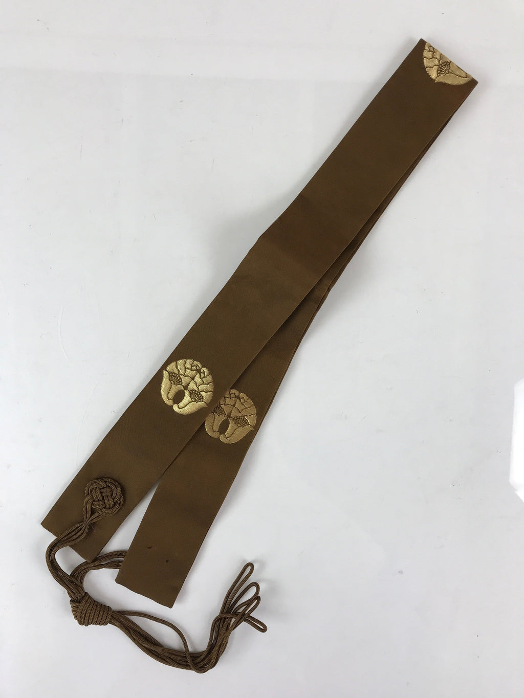 Japanese Buddhist Costume Wagesa Vtg Sash Surplice Brown Crest BU782