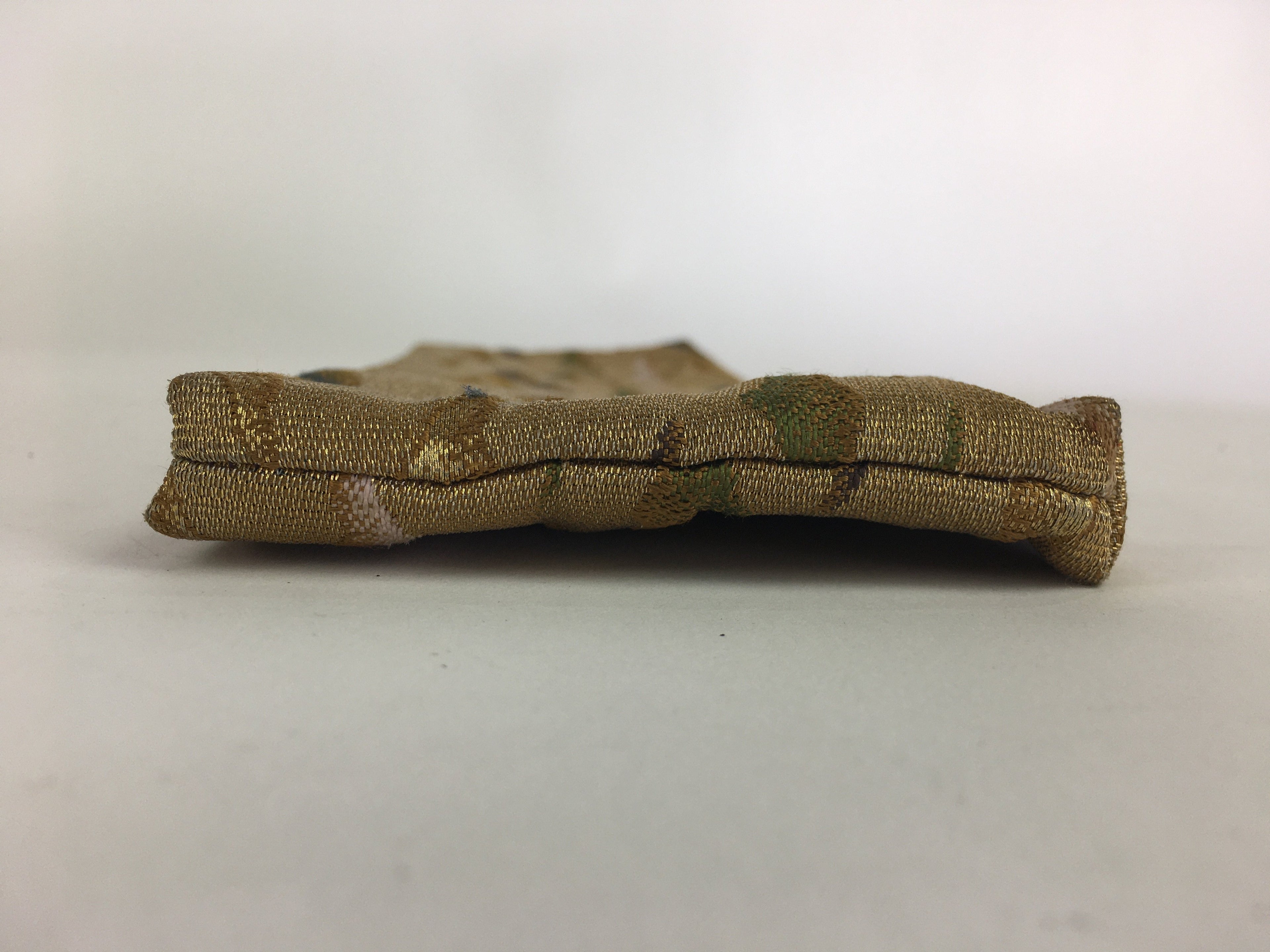 Japanese Buddhist Fabric Bag Vtg Prayer Beads Case Zipper Mountains Gold BU475