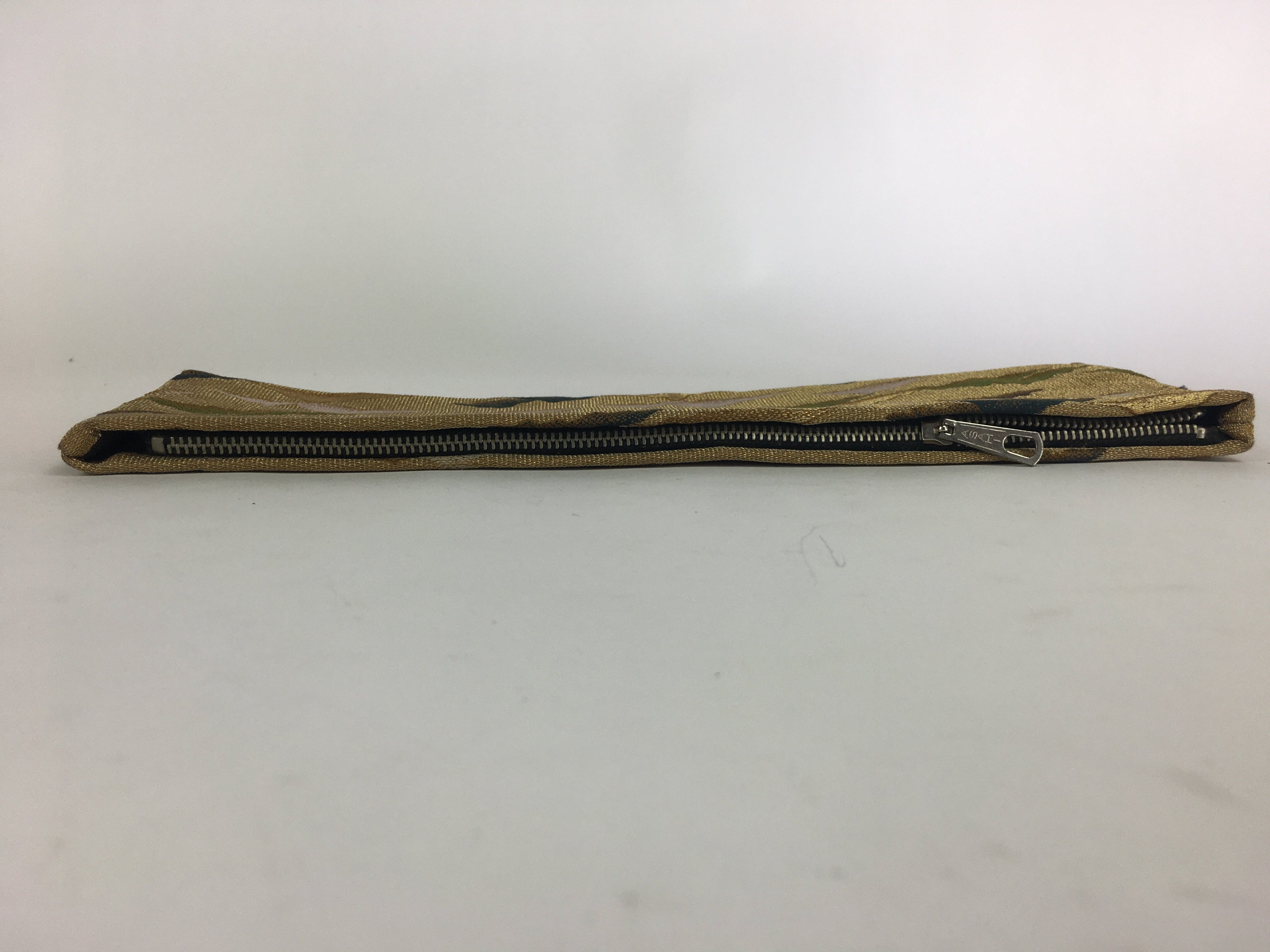 Japanese Buddhist Fabric Bag Vtg Prayer Beads Case Zipper Mountains Gold BU475