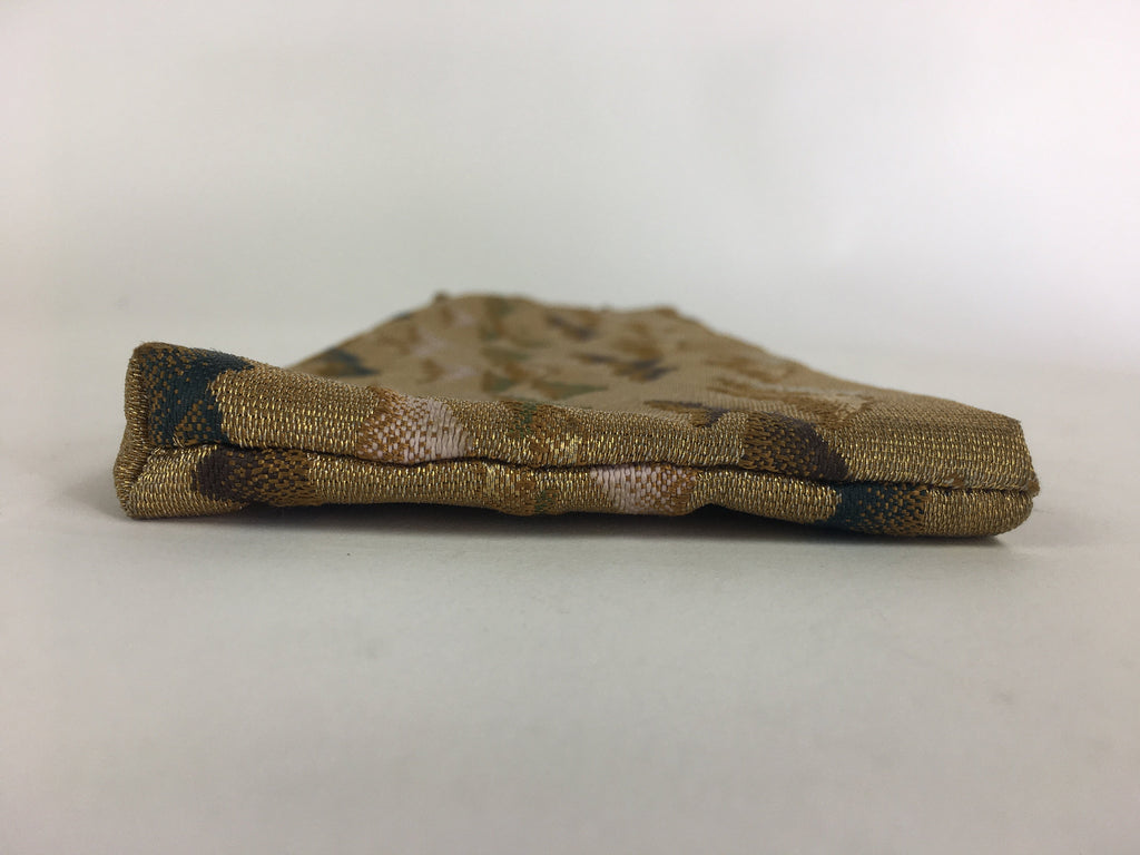 Japanese Buddhist Fabric Bag Vtg Prayer Beads Case Zipper Mountains Gold BU475