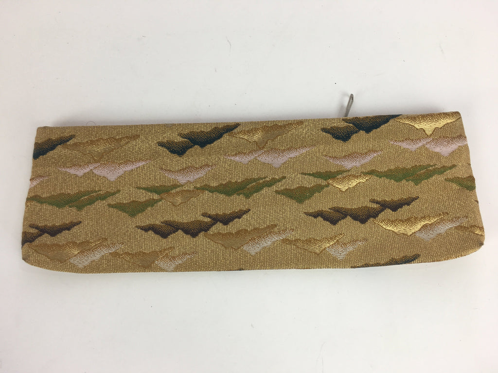 Japanese Buddhist Fabric Bag Vtg Prayer Beads Case Zipper Mountains Gold BU475
