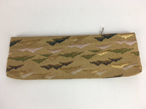 Japanese Buddhist Fabric Bag Vtg Prayer Beads Case Zipper Mountains Gold BU475