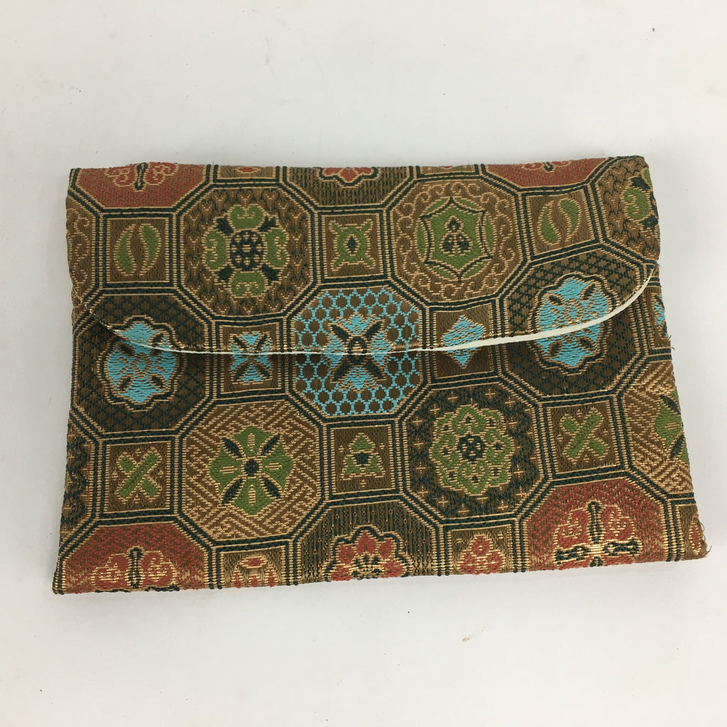 Japanese Buddhist Fabric Bag Vtg Prayer Beads Green Blue Flower Juzu Bag BU599