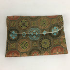 Japanese Buddhist Fabric Bag Vtg Prayer Beads Green Blue Flower Juzu Bag BU599
