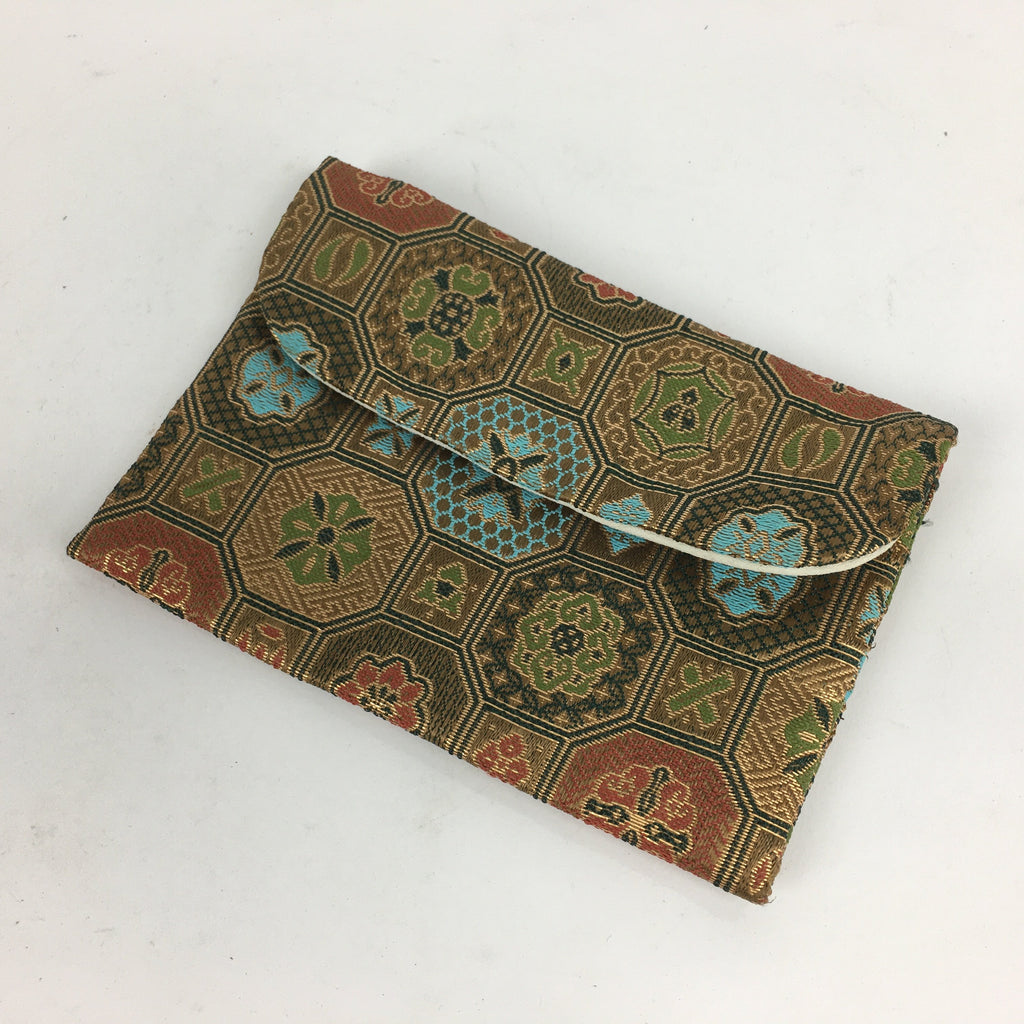 Japanese Buddhist Fabric Bag Vtg Prayer Beads Green Blue Flower Juzu Bag BU599