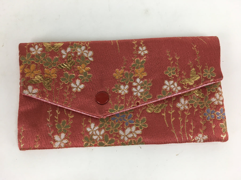Japanese Buddhist Fabric Bag Vtg Prayer Beads Pink Flower Design Juzu Bag BU597