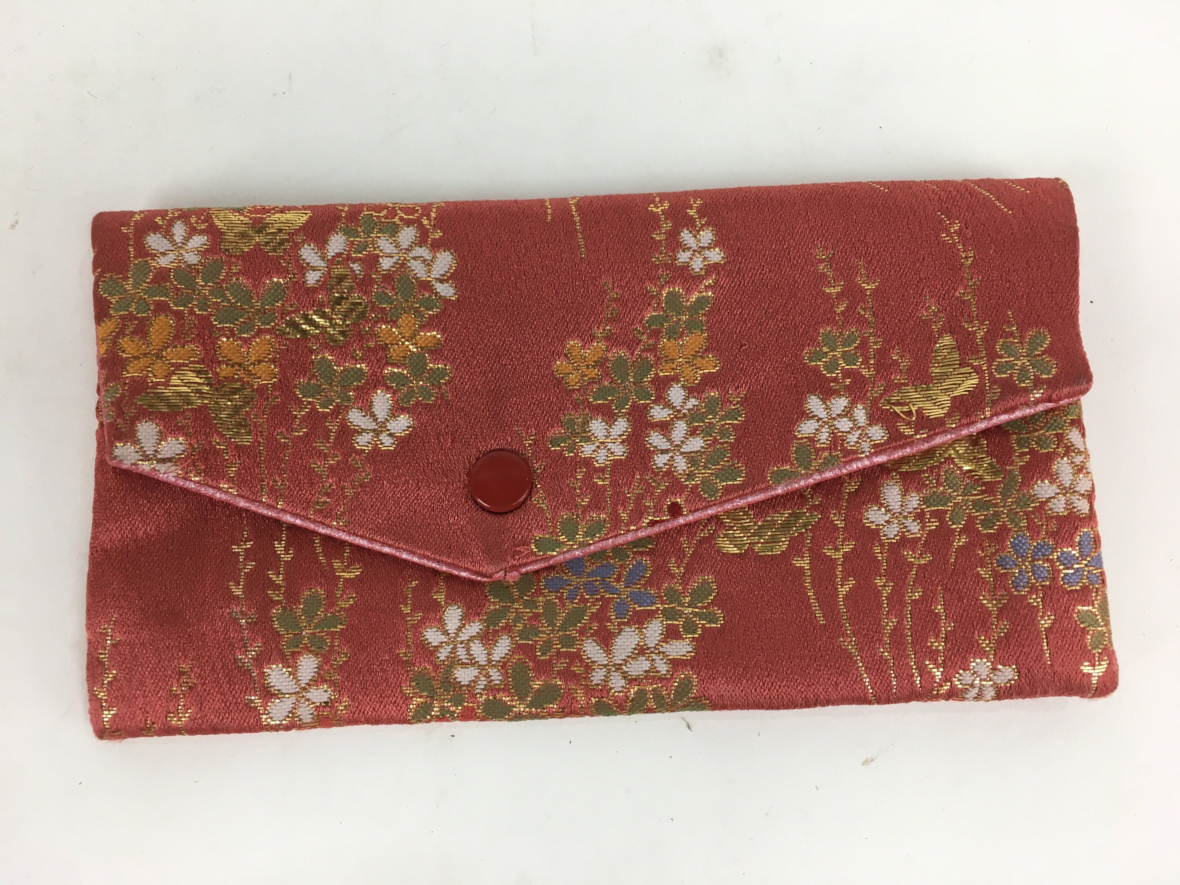 Japanese Buddhist Fabric Bag Vtg Prayer Beads Pink Flower Design Juzu Bag BU597