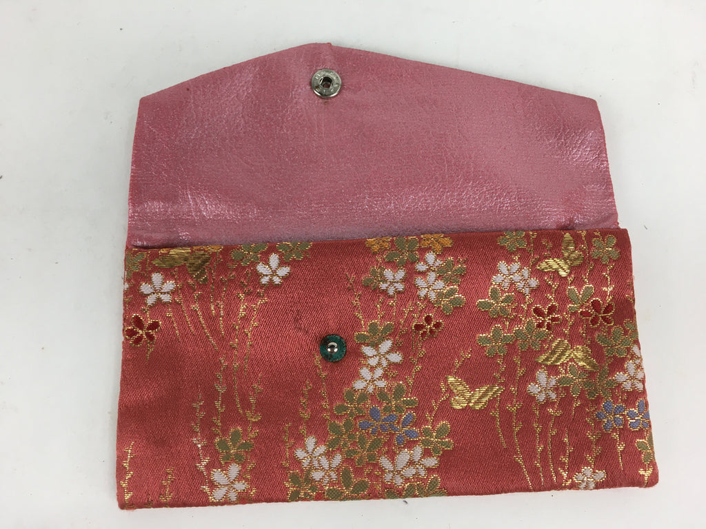 Japanese Buddhist Fabric Bag Vtg Prayer Beads Pink Flower Design Juzu Bag BU597