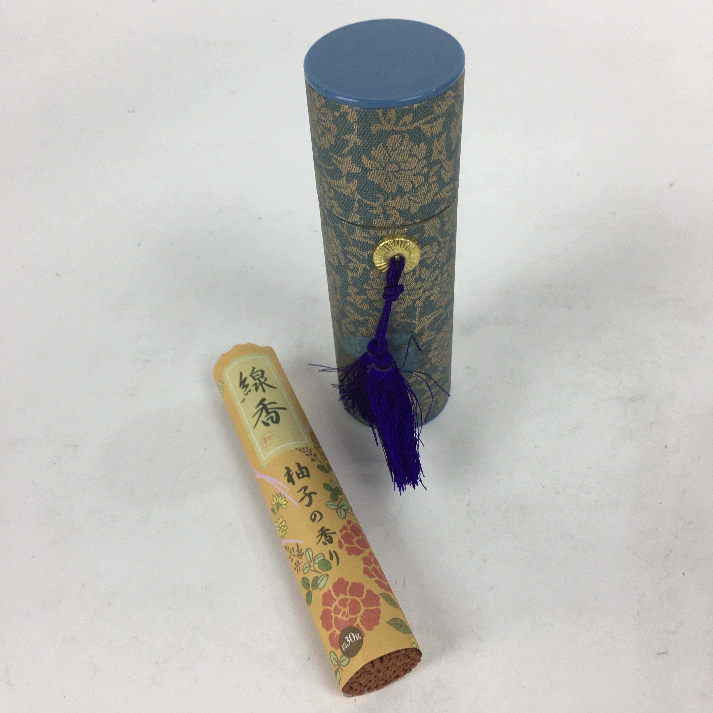Japanese Buddhist Incense sticks Tube Case Vtg Arabesque Pattern Senko-Ire IN2